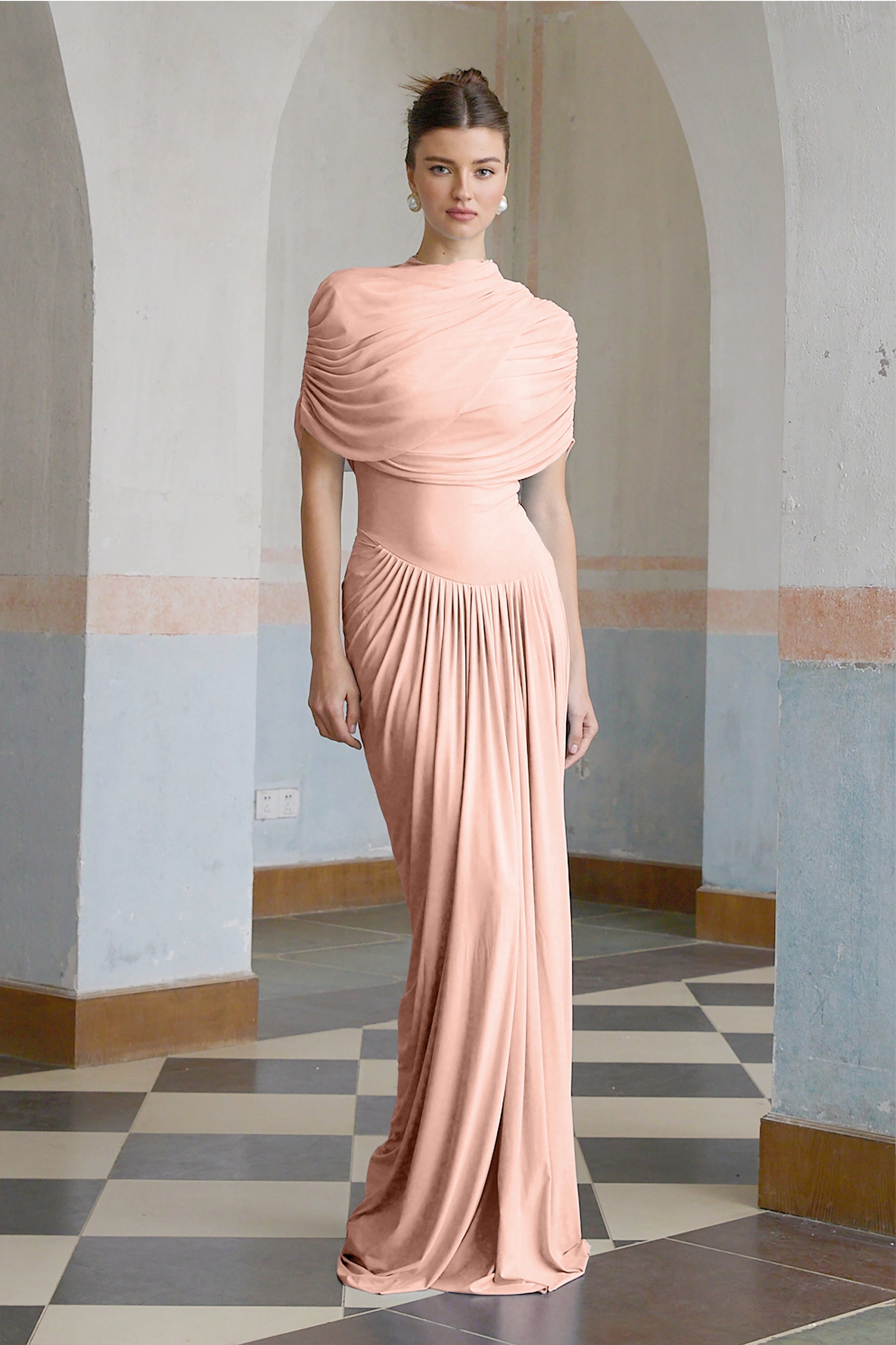 Catherine asymmetrical pleated maxi dress in Pink (Final Sale-US Only)