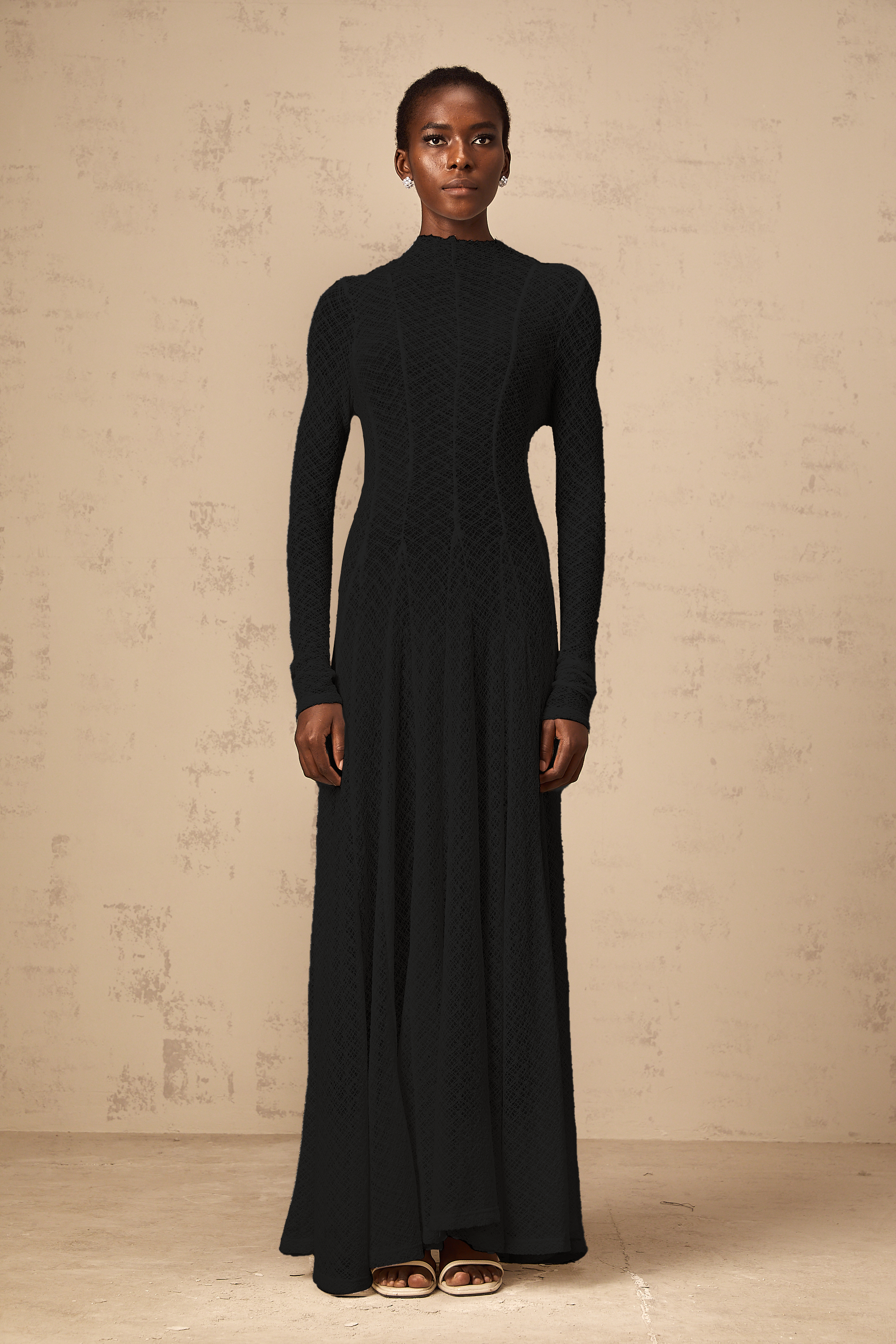 Athena wavy-pattern lace maxi dress in Black (Final Sale-US Only)