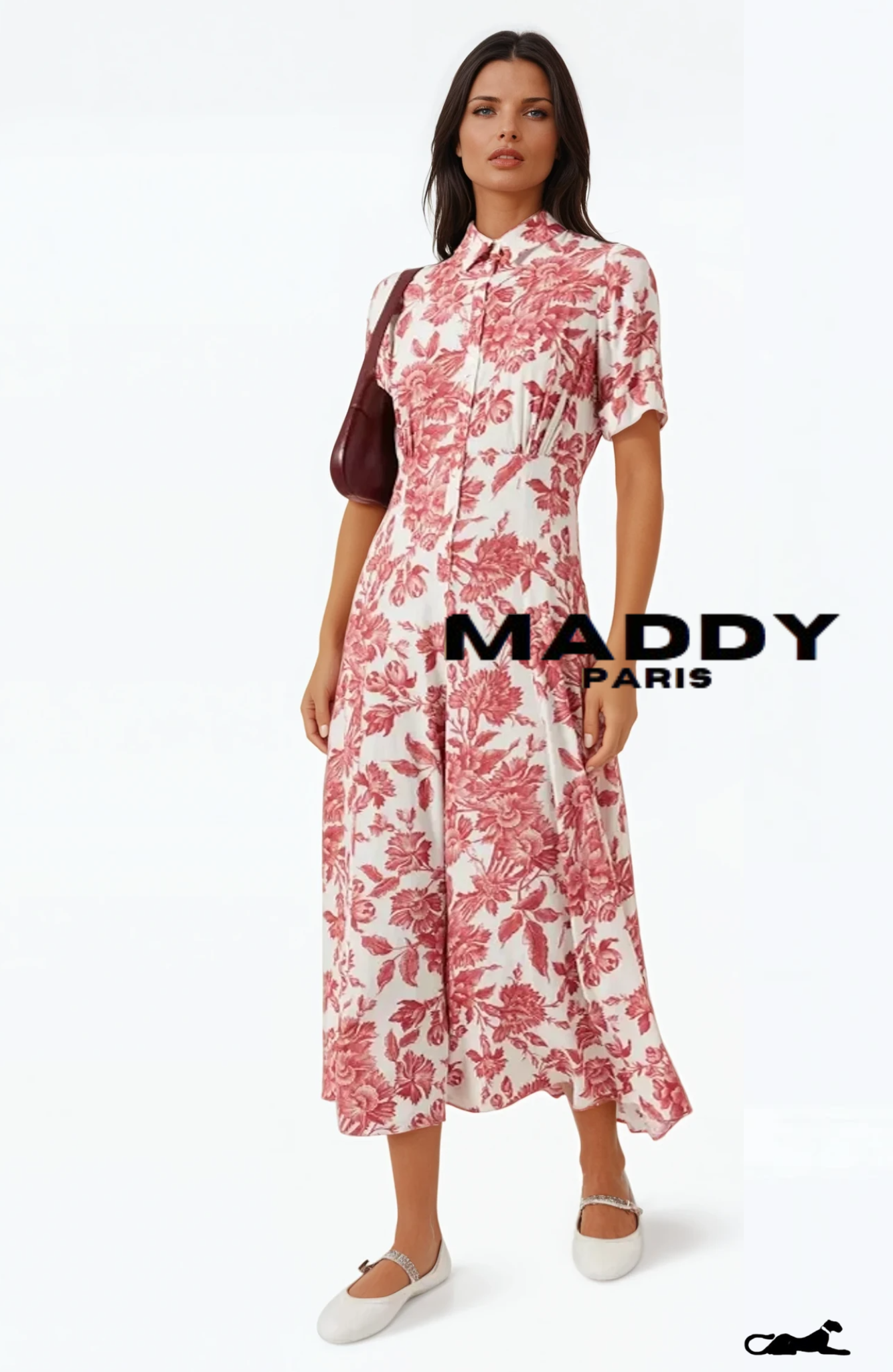 SANDRO JOSEPHINA FLORAL-PRINT MIDI DRESS IN VISCOSE  - RED