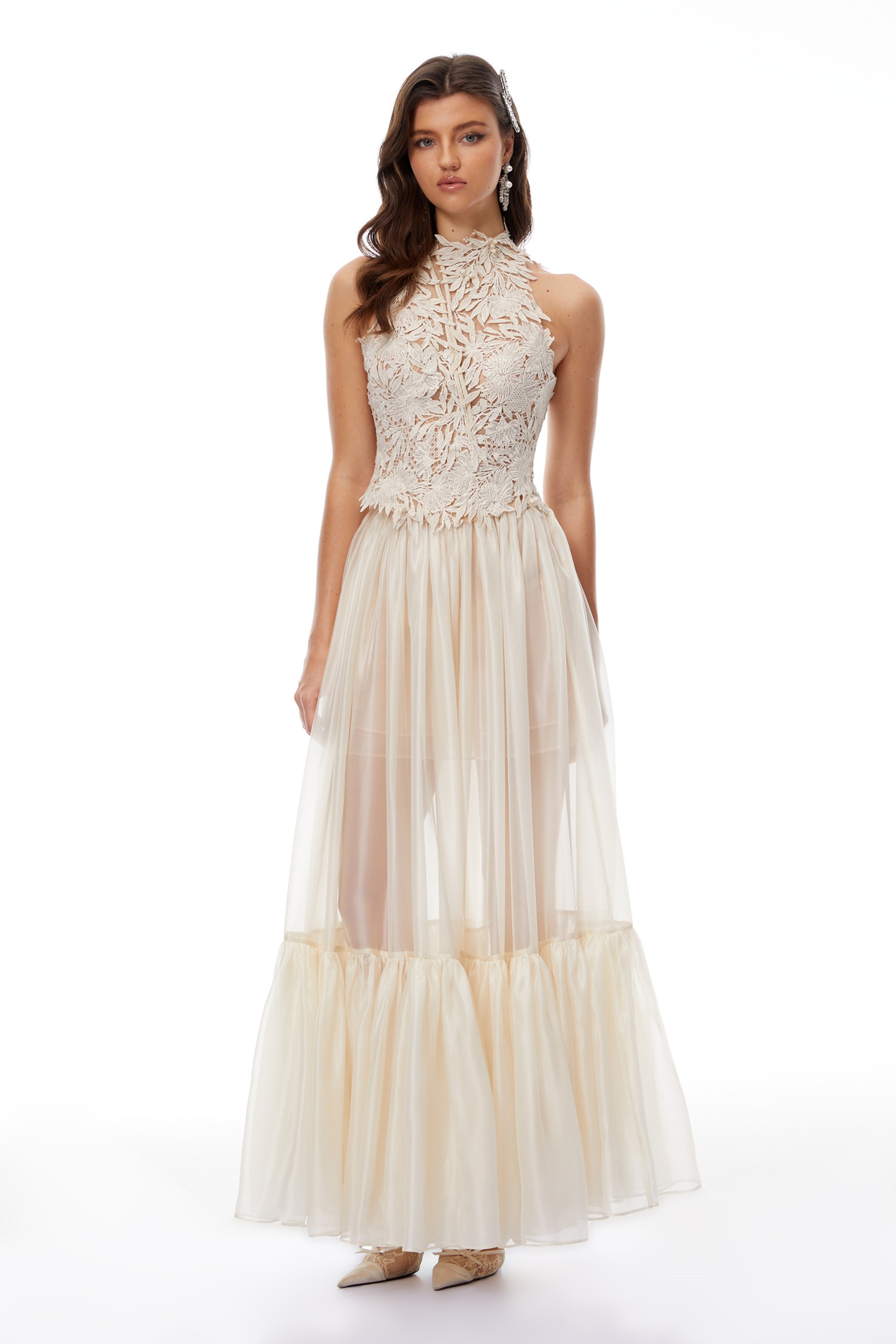 Nevaeh Cream Floral Crochet Top & Tiered Skirt Set