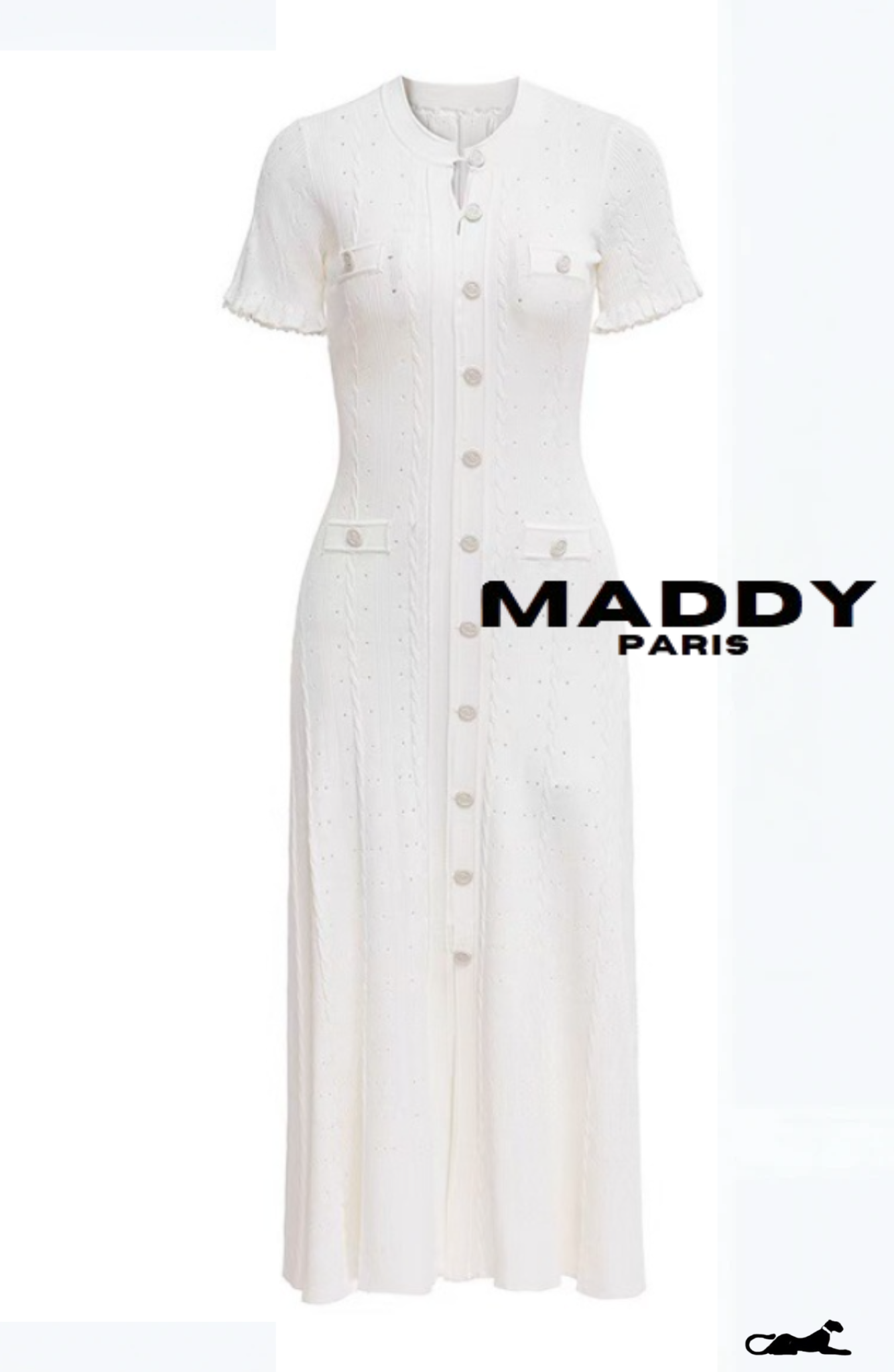 SANDRO GISELLE KNIT MIDI DRESS - WHITE