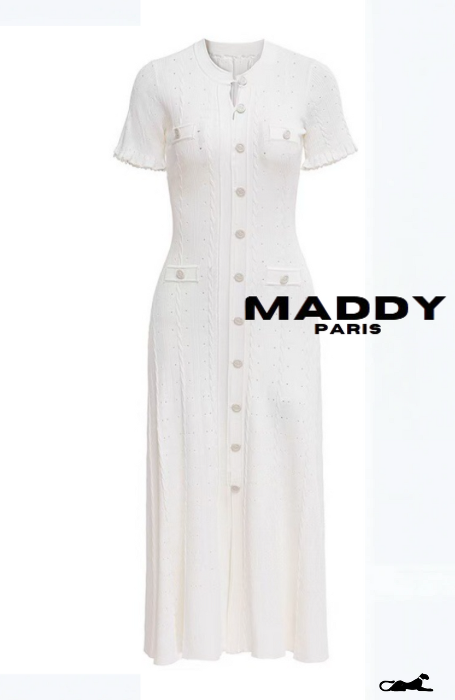SANDRO GISELLE KNIT MIDI DRESS - WHITE