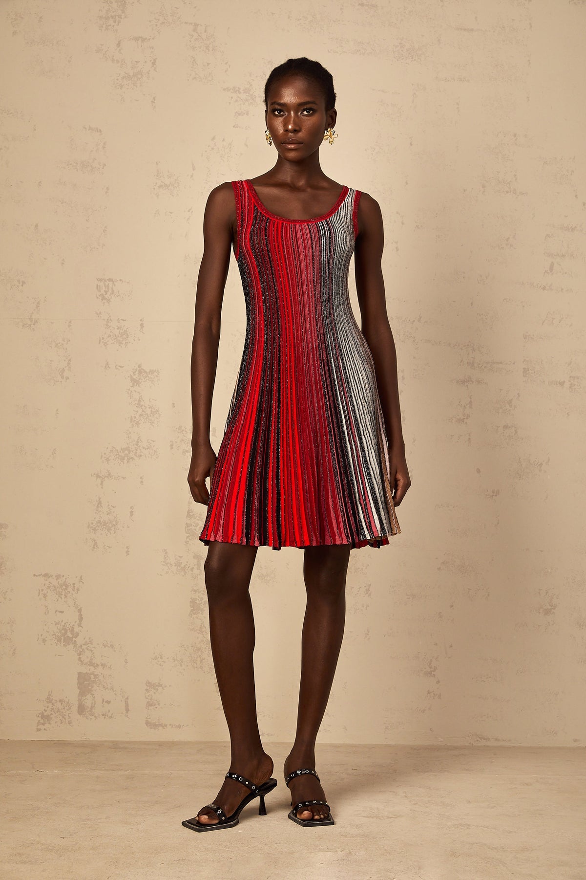 Amaryllis Red Sequin Striped Knit Mini Dress