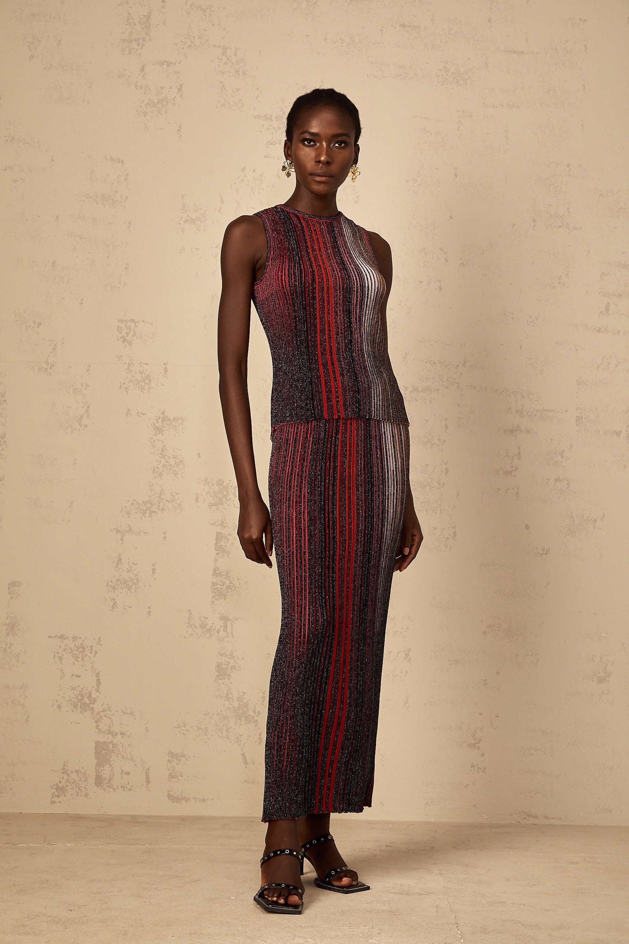 Ulysse Red Glitter Pleated Knit Matching Set (Final Sale-US Only)
