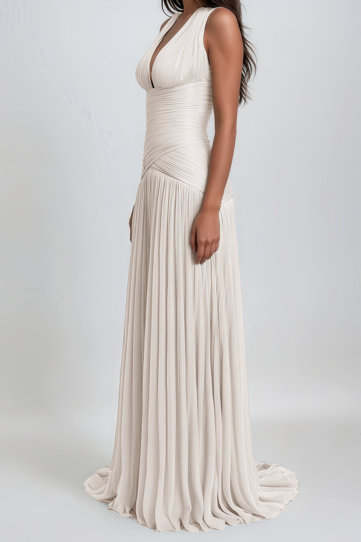 Uranie White Gathered Maxi Dress