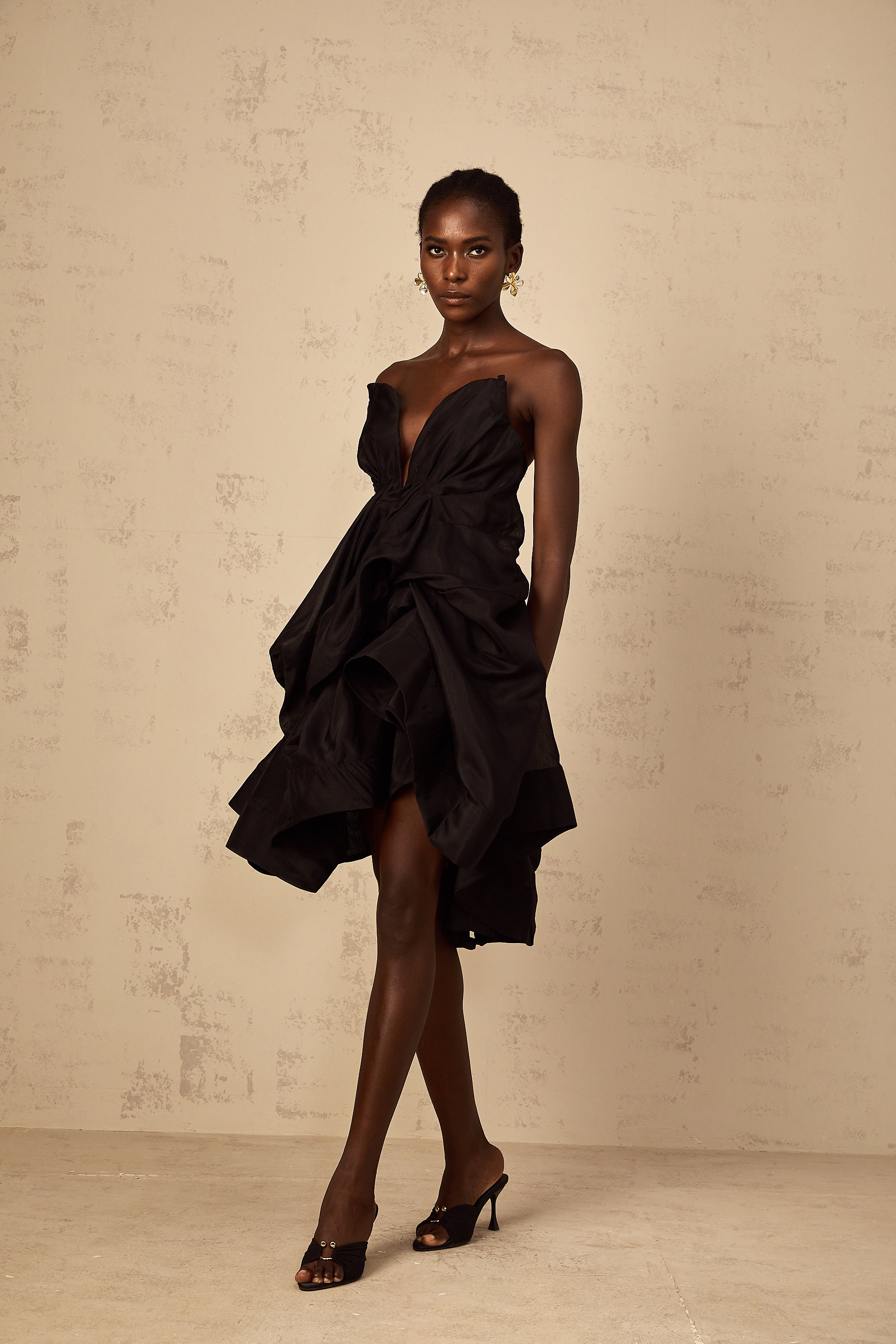 Elida Asymmetrical Pleated Cocktail Mini Dress