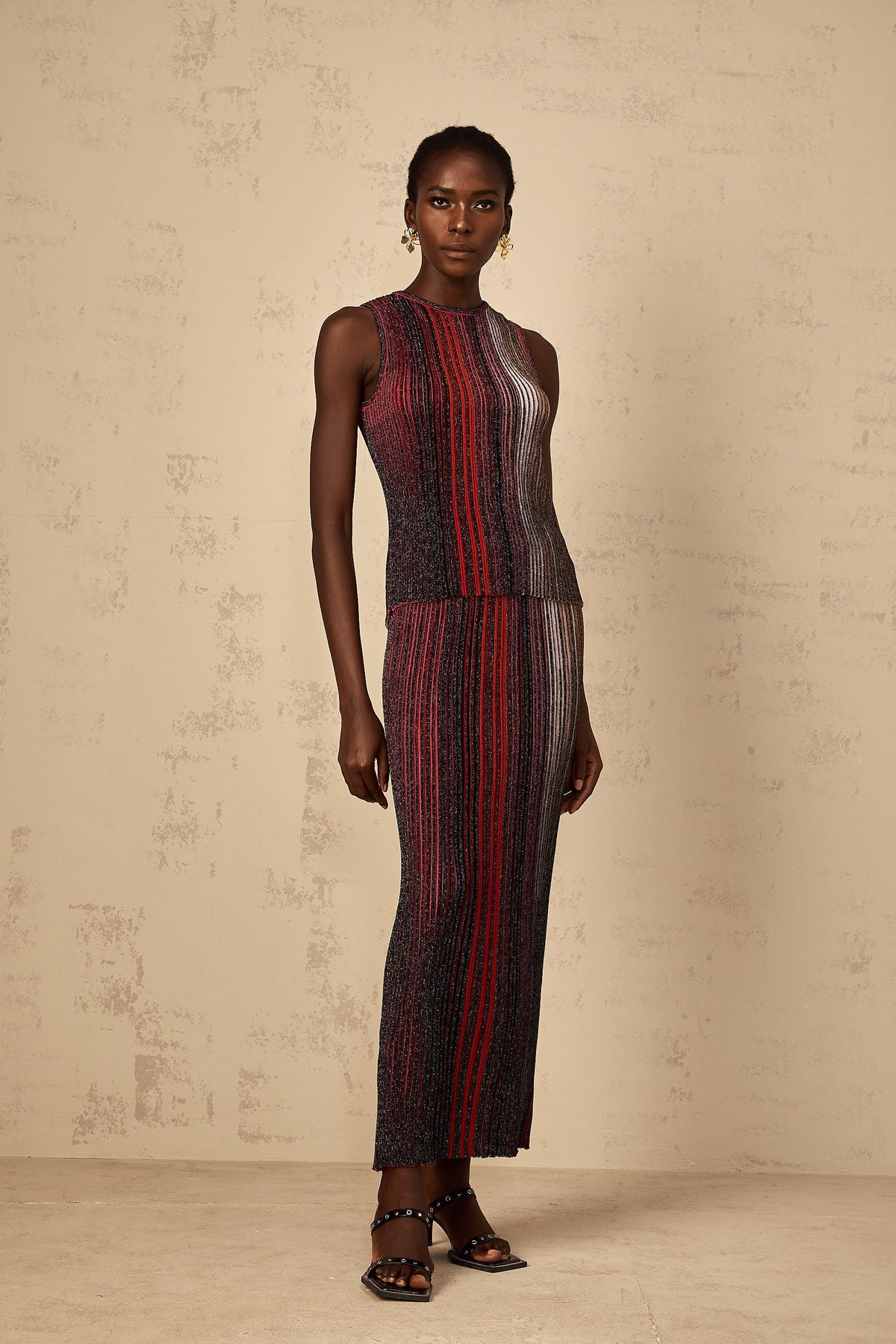 Ulysse Red Glitter Pleated Knit Matching Set