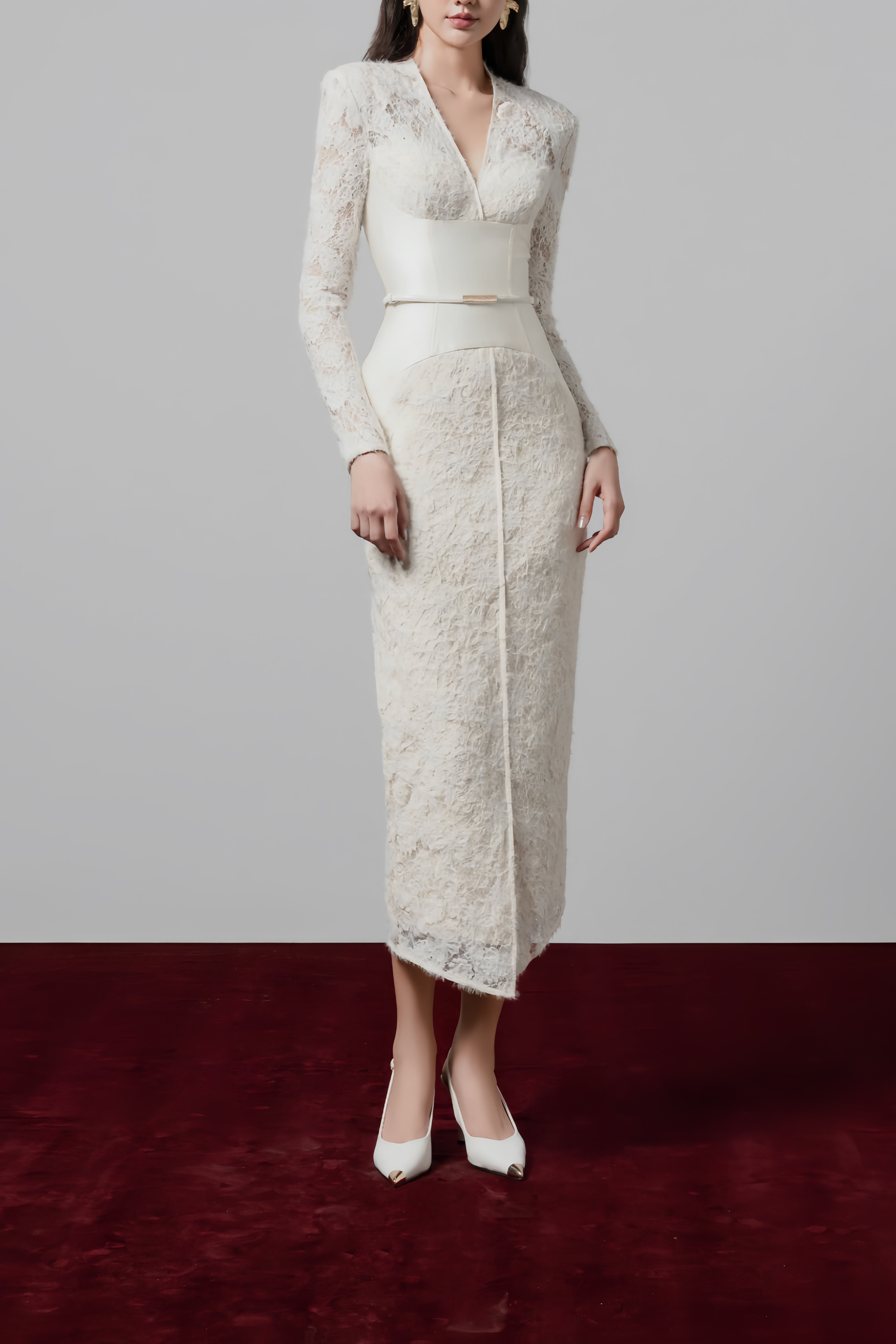 Oona White Floral Lace Pencil Midi Dress (Final Sale-US Only)