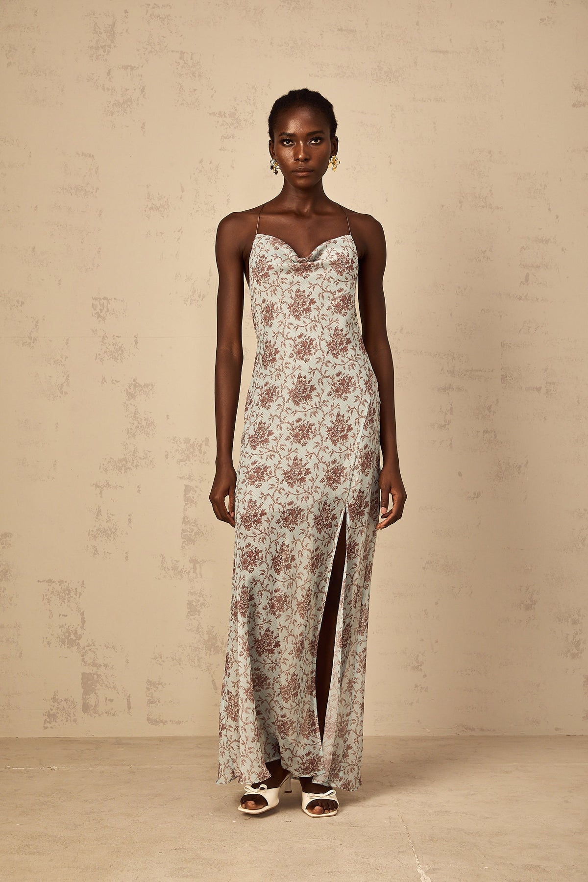 Honorine Blue Sleeveless Floral Print Maxi Dress