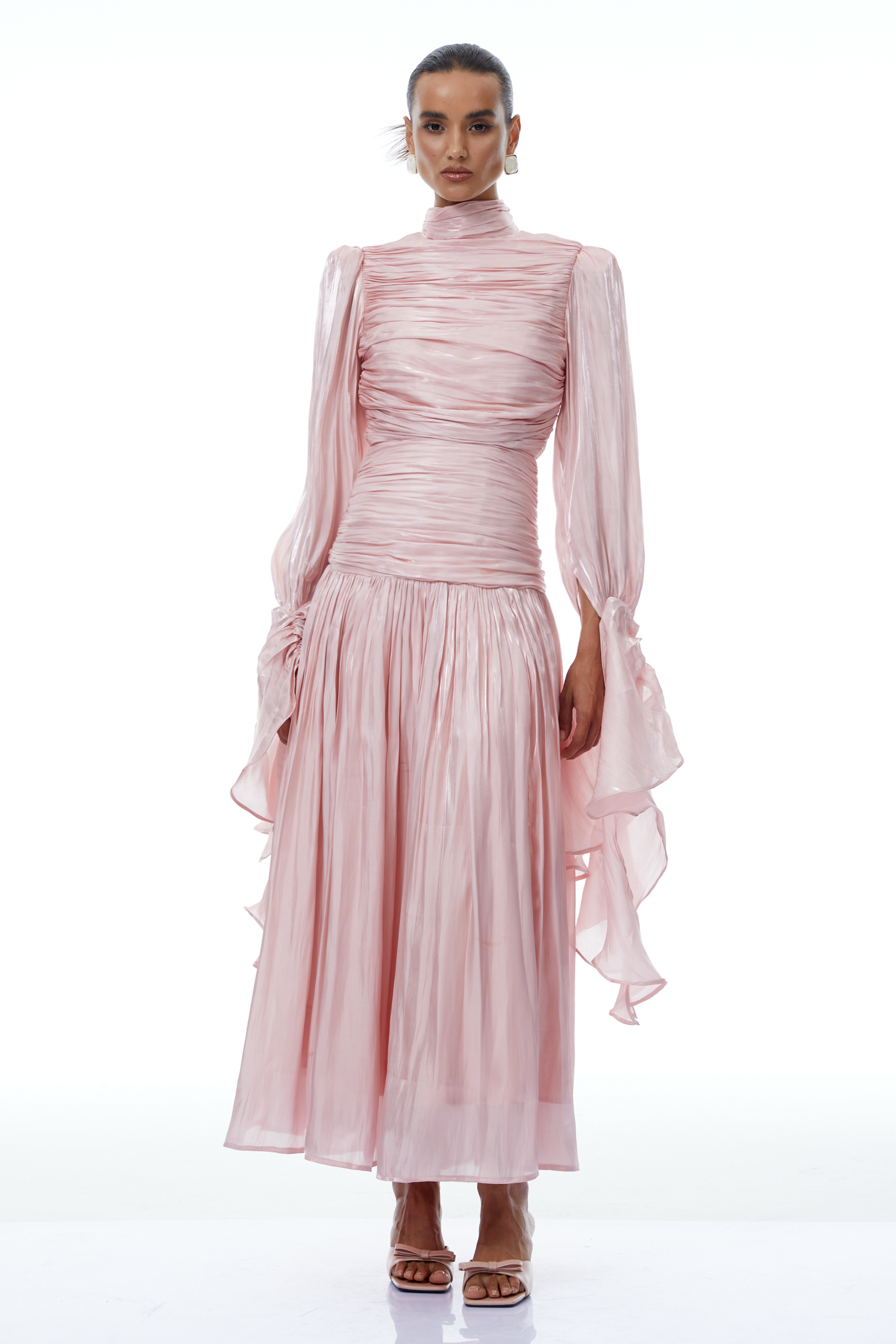 Sarolta Pink Glossy Ruched Maxi Dress