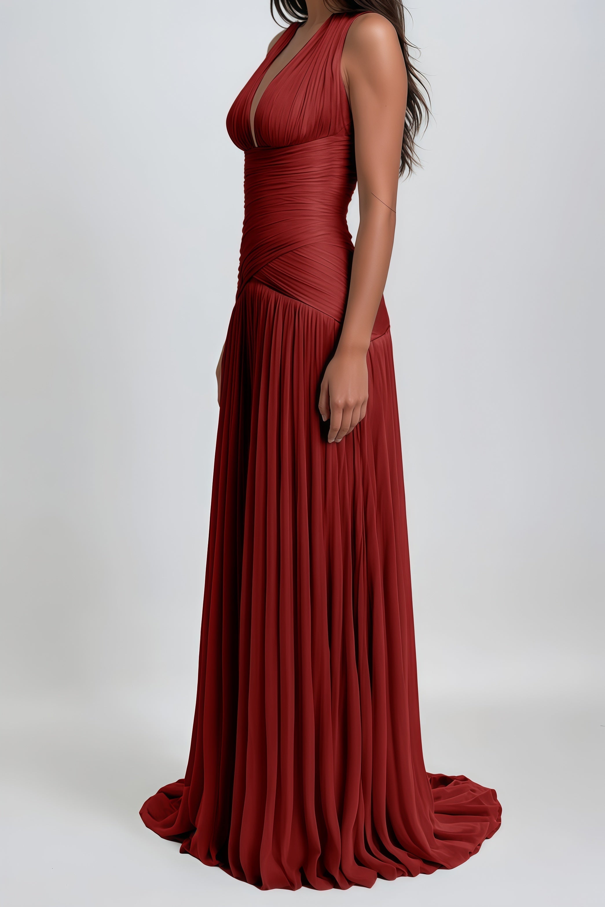 Uranie Red Gathered Maxi Dress