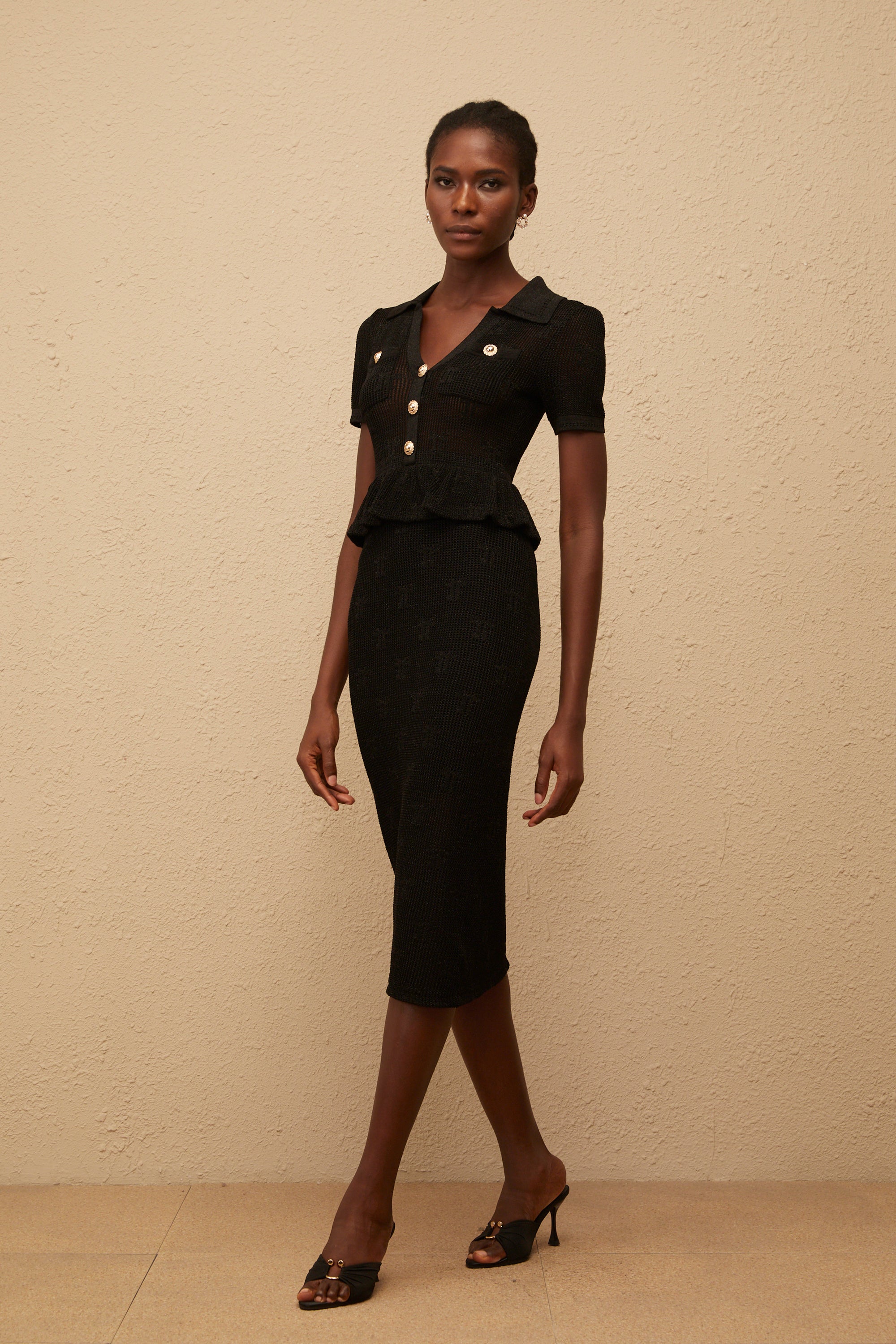 Theodora Black Crochet Knit Midi Dress (Final Sale-US Only)