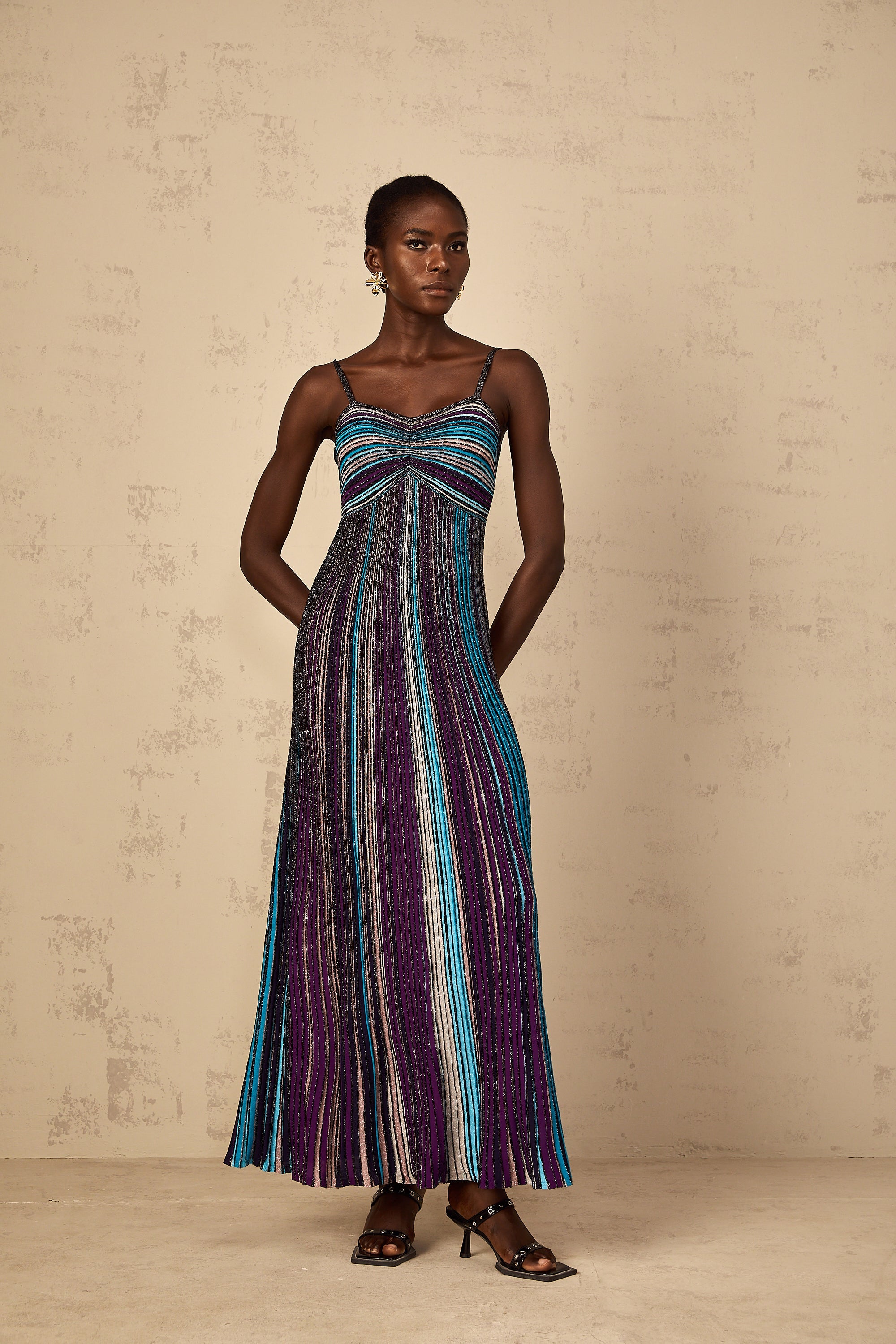Bruyère Purple Sequin Striped Knit Maxi Dress
