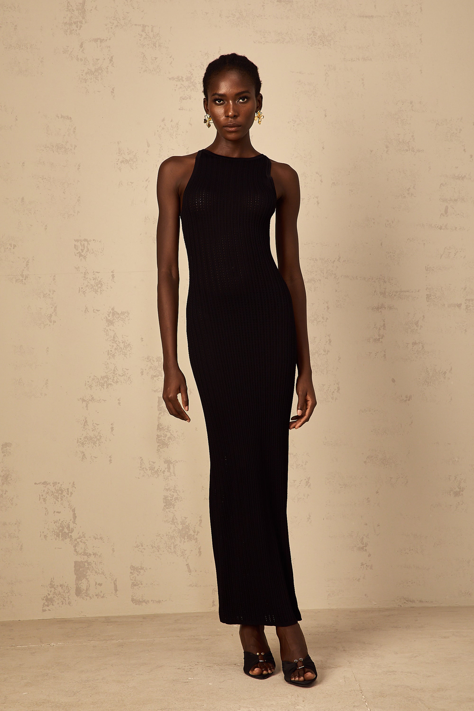 Déotille black fitted ribbed-knit maxi dress