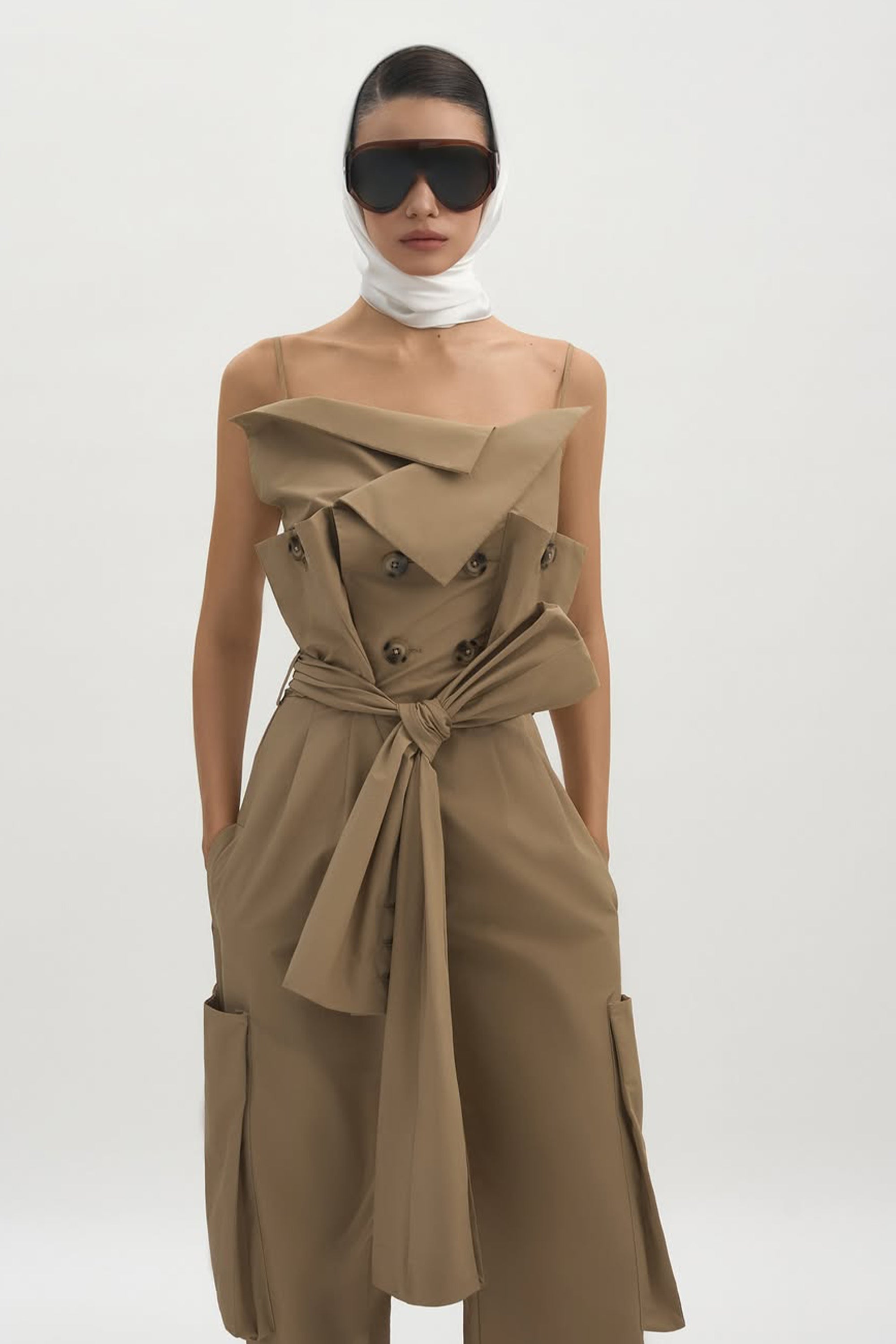 Nanette Khaki Asymmetrical Double Breasted Jumpsuit