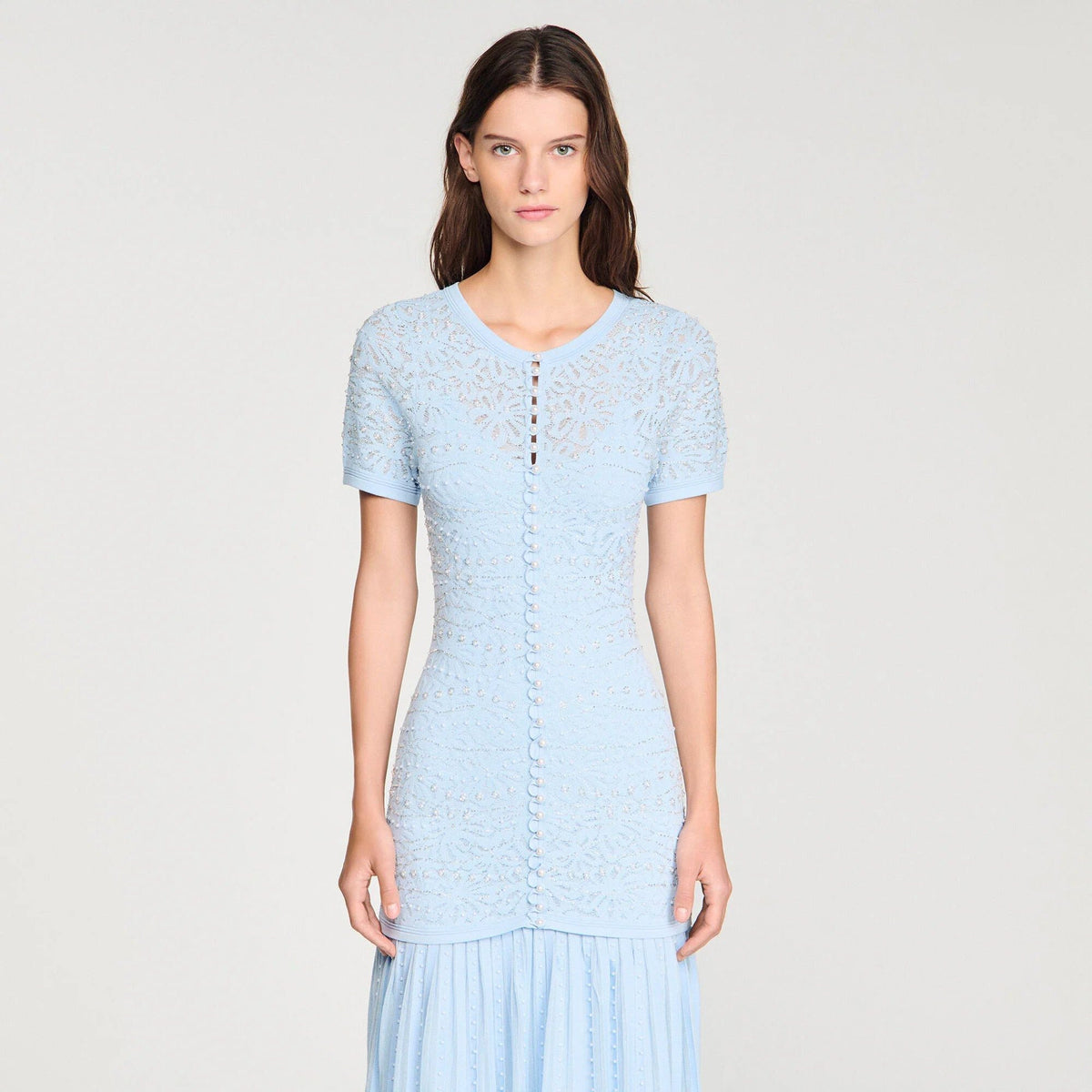 Sandro Levana beaded knit maxi dress - Light Blue
