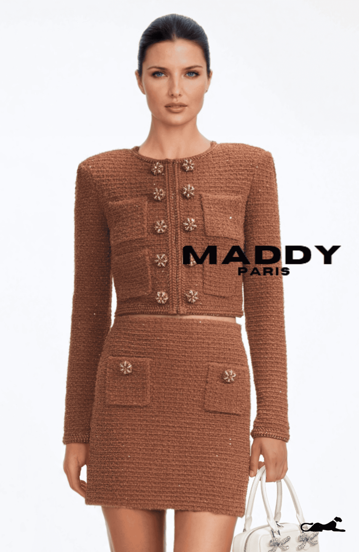 ALEXIA BOUCLÉ TWEED MINI SKIRT SET - Brown