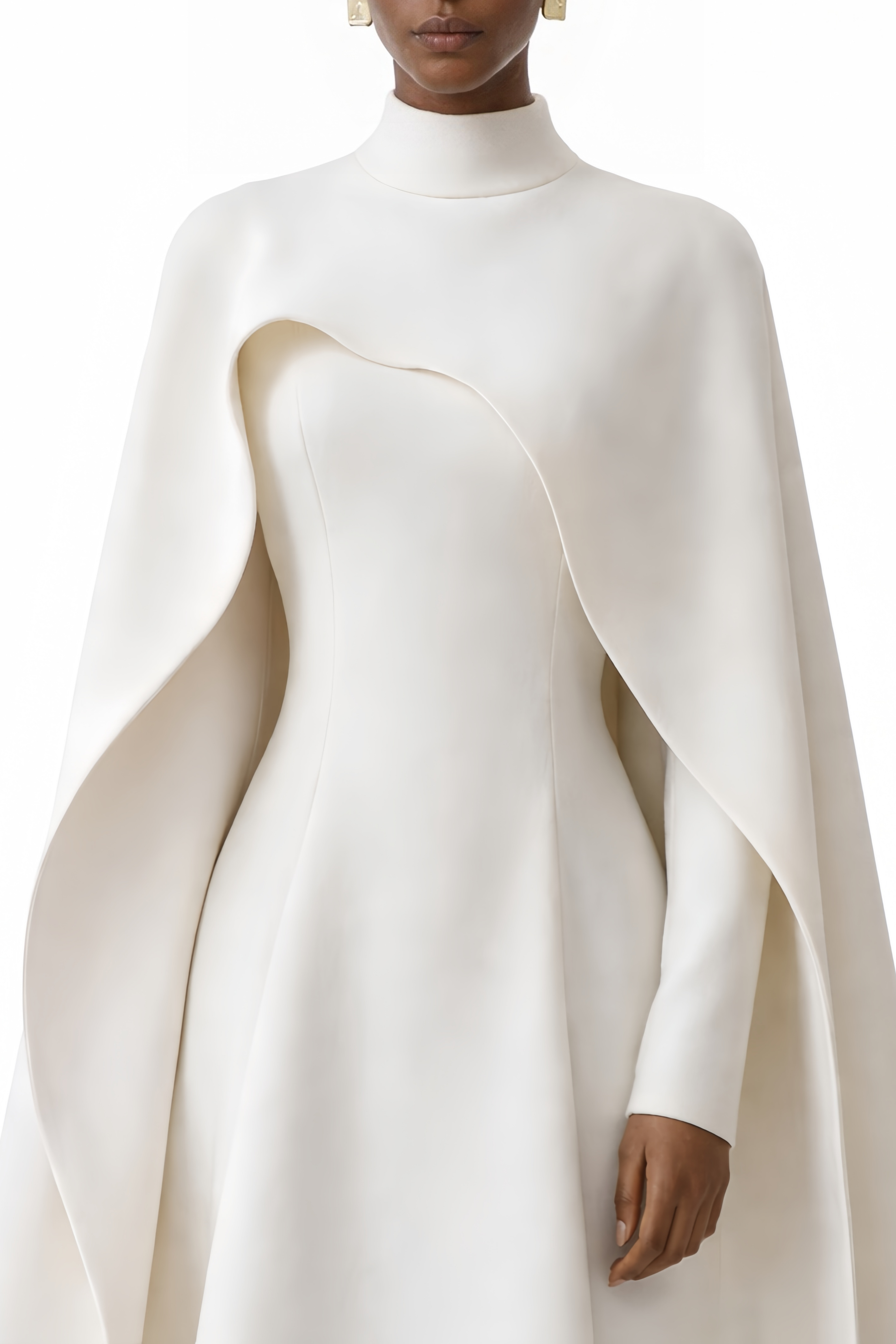 Antonina White Cape Maxi Gown with Long Sleeves (Final Sale-US Only)