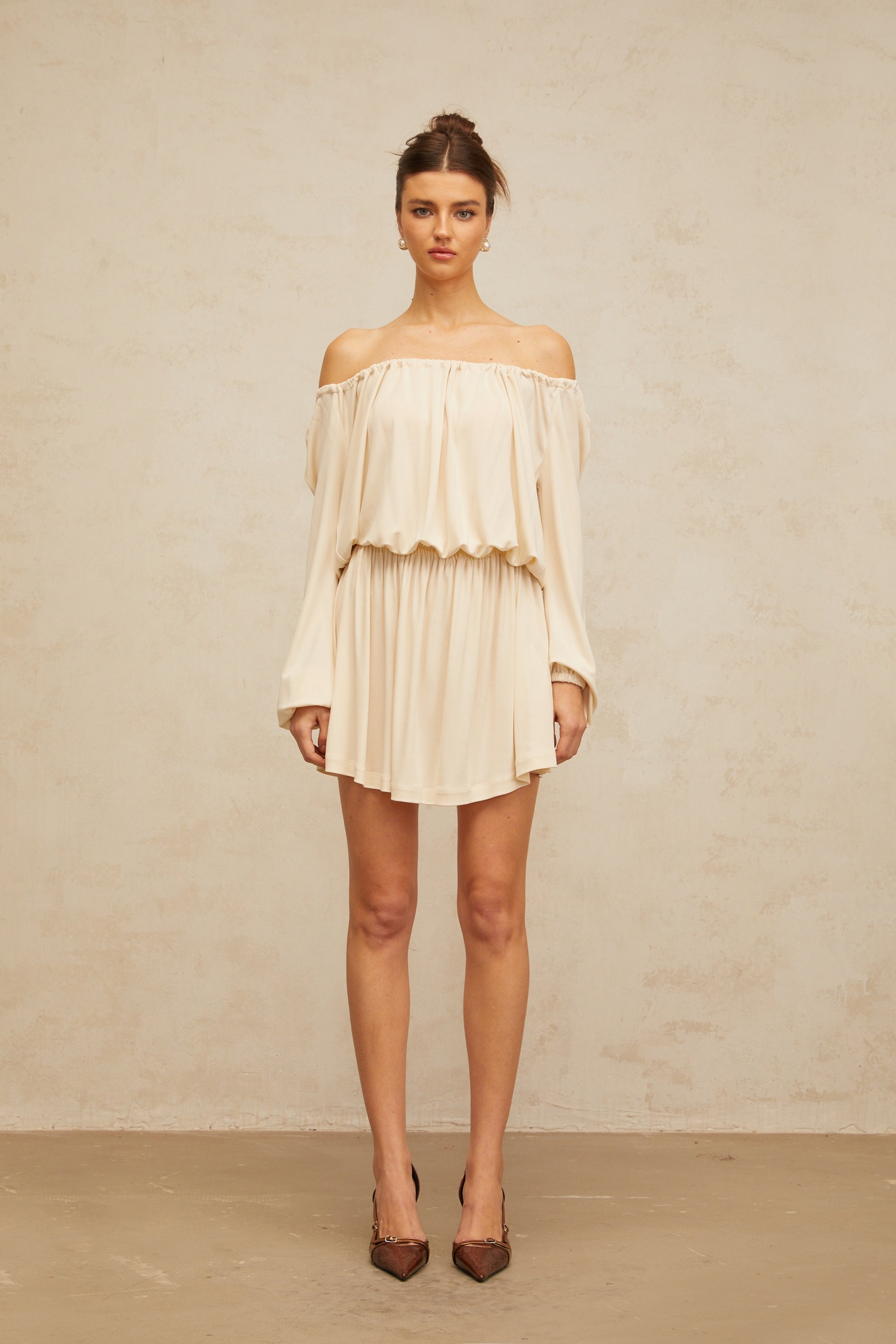 Emma neutrals structured-design mini dress (Final Sale-US Only)