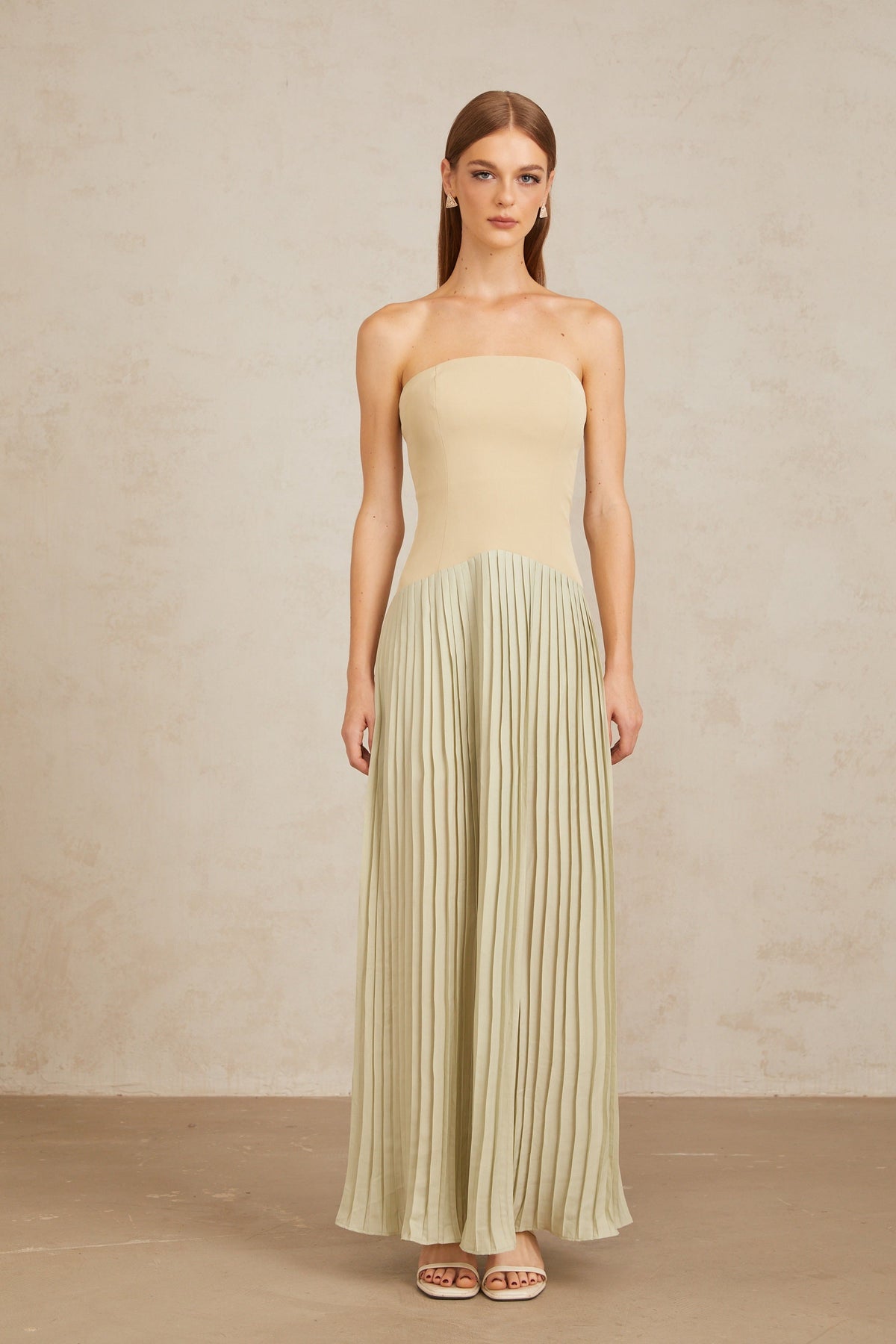 Mirja Green Pleated Corset Maxi Dress (Final Sale)