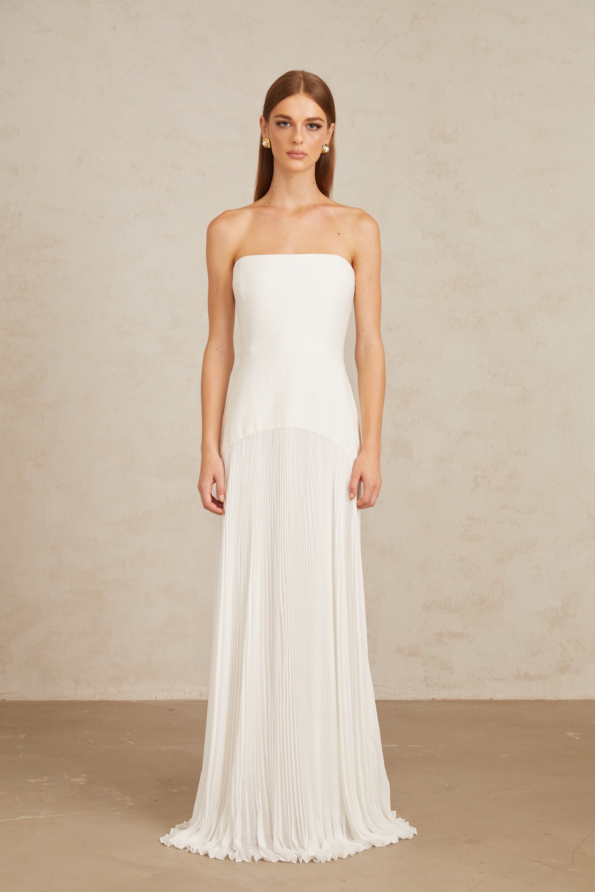 Helena White Off-Shoulder Tulle Panel Maxi Gown