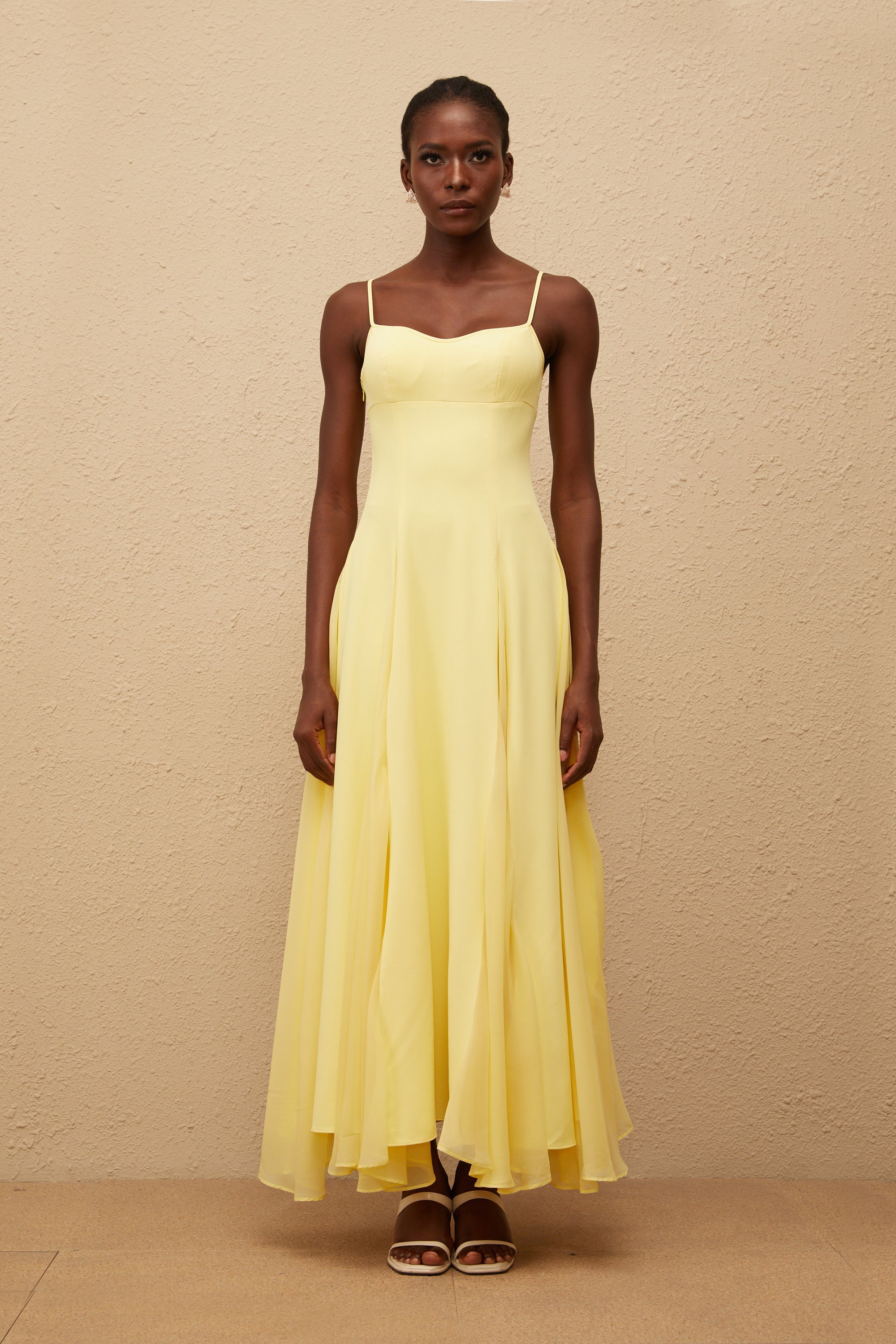 Sofie Yellow Pleated Maxi Dress