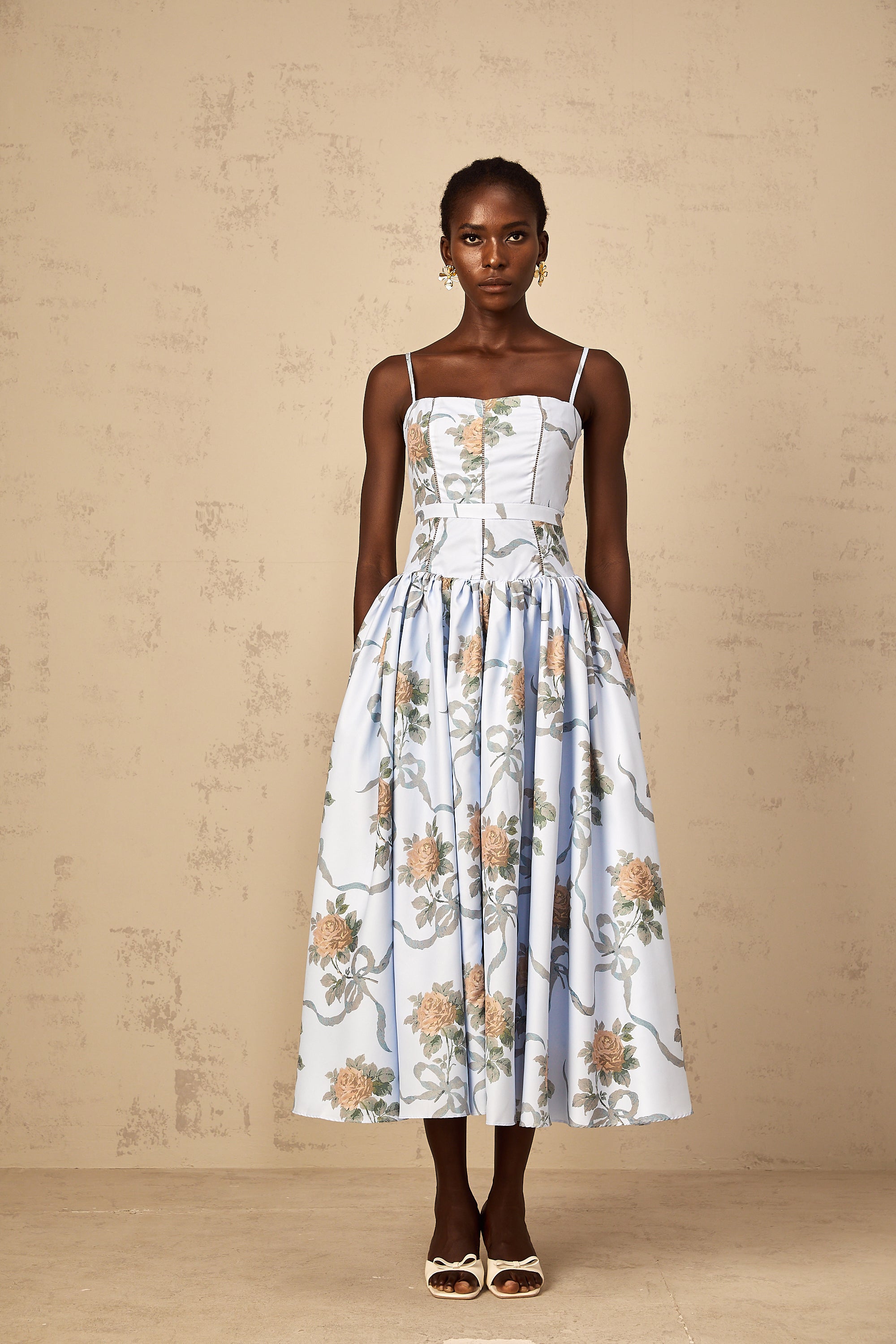 Fleur Blue Floral Print Midi Dress (Final Sale)