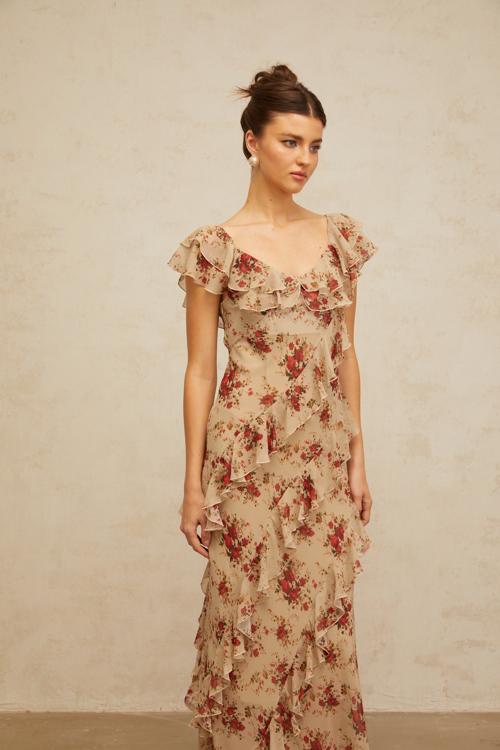 Déotille ruffled floral-print flared maxi dress