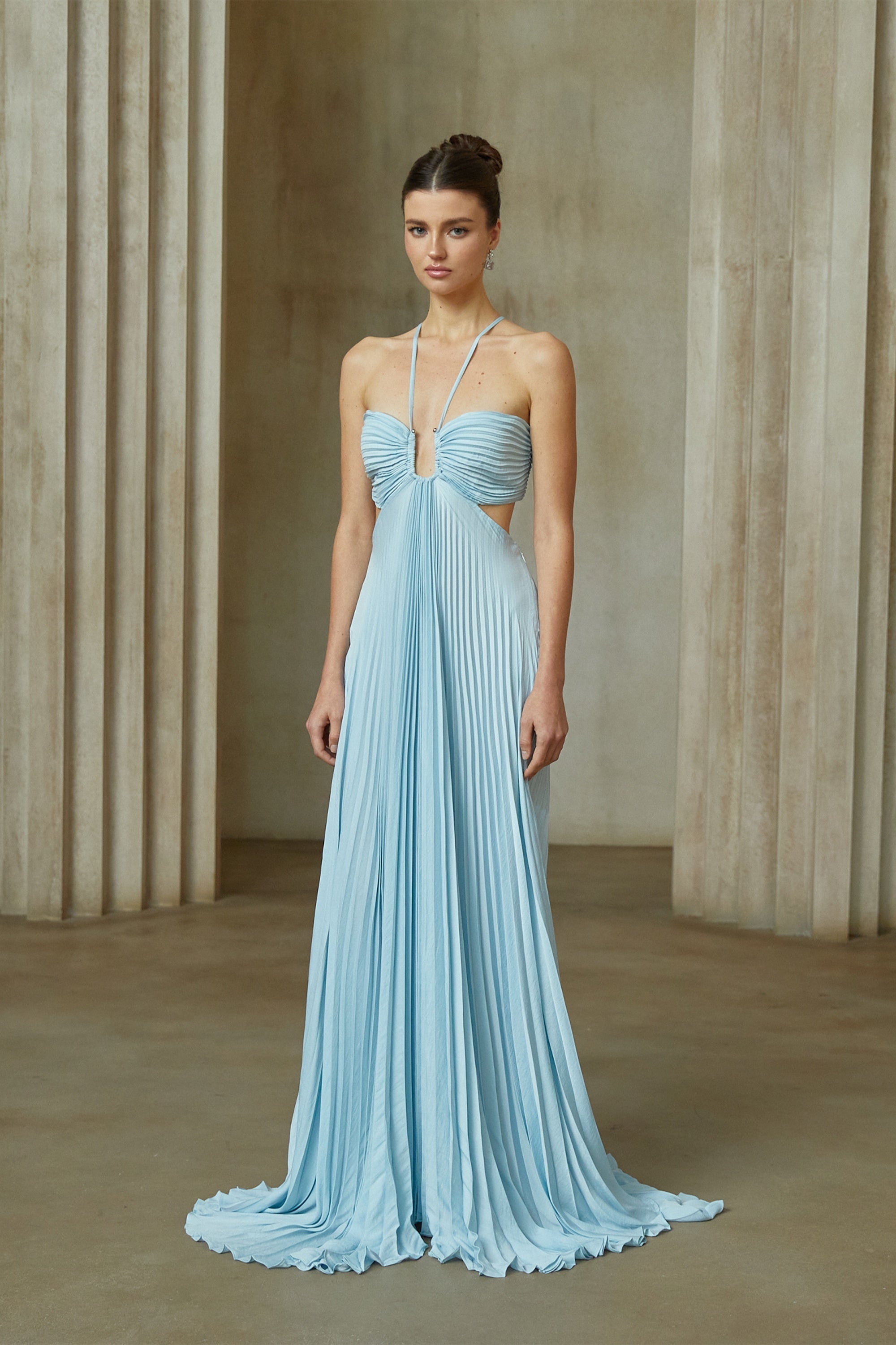 Andréa Blue Pleated Maxi Dress with Cutout Detail (Final Sale-US Only)