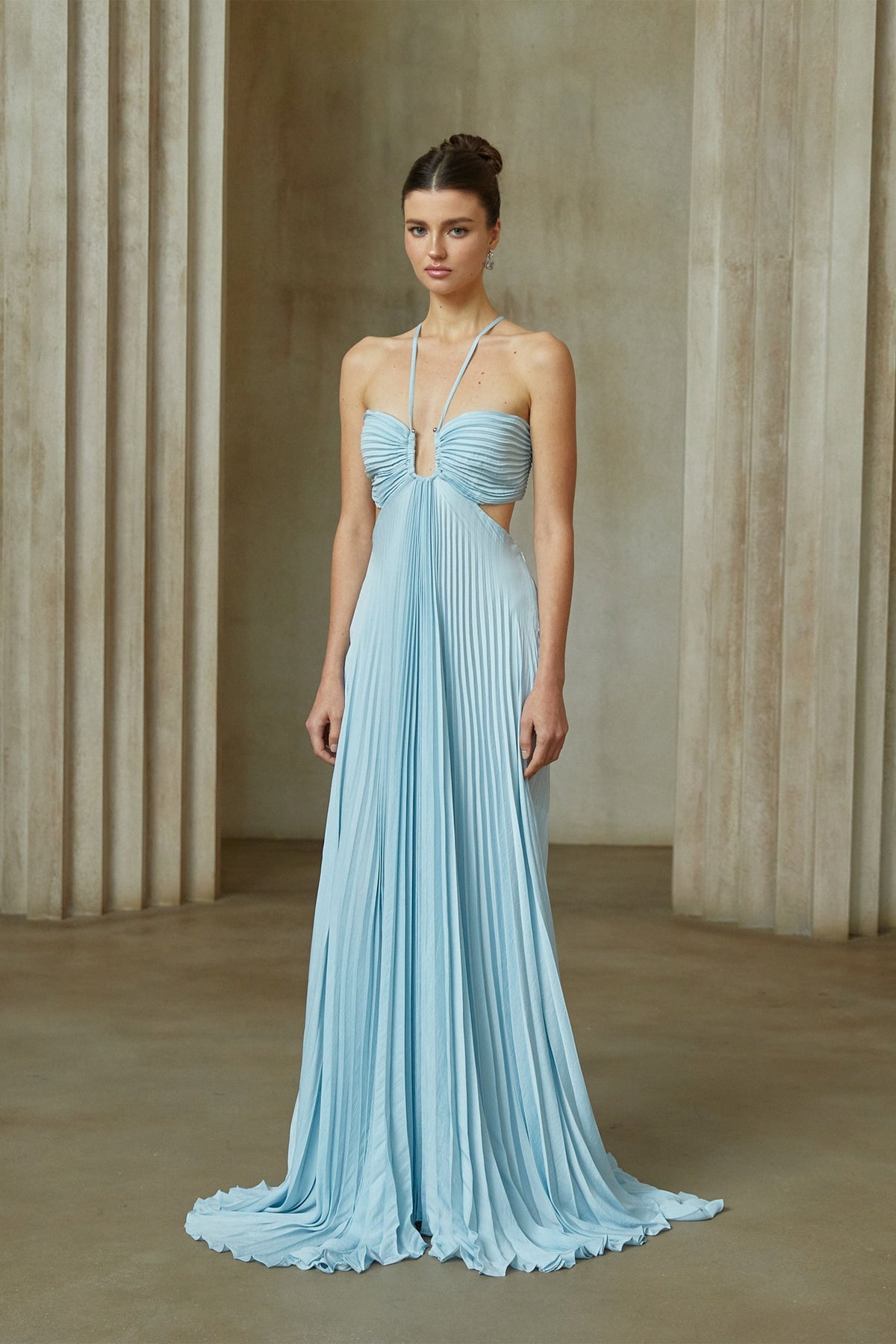 Andréa Blue Pleated Maxi Dress with Cutout Detail (Final Sale-US Only)