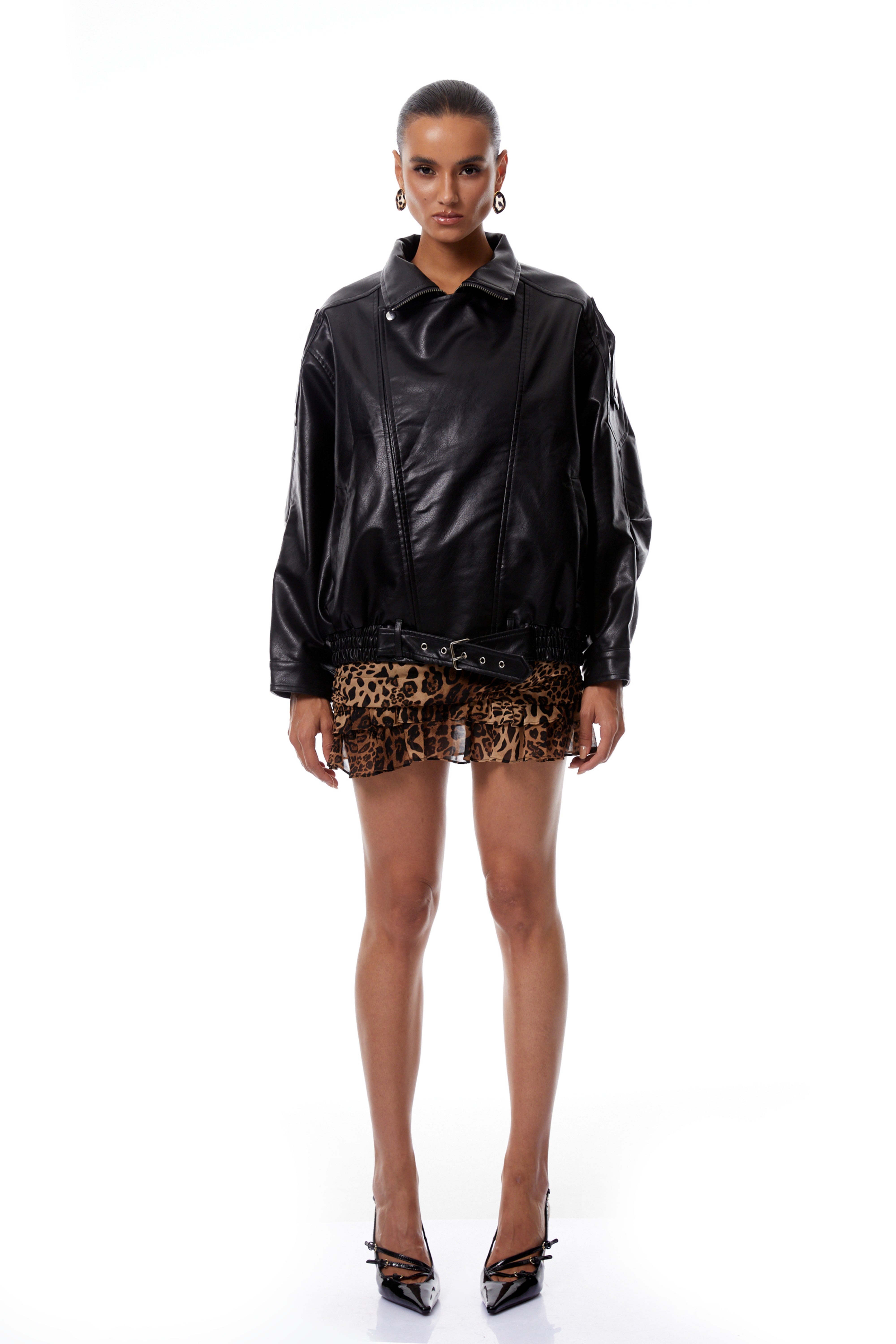 Antonella Black Belted Leather Jacket