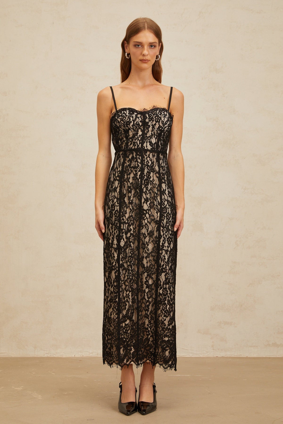 Fleur Black Floral Lace Bustier Maxi Dress (Final Sale-US Only)