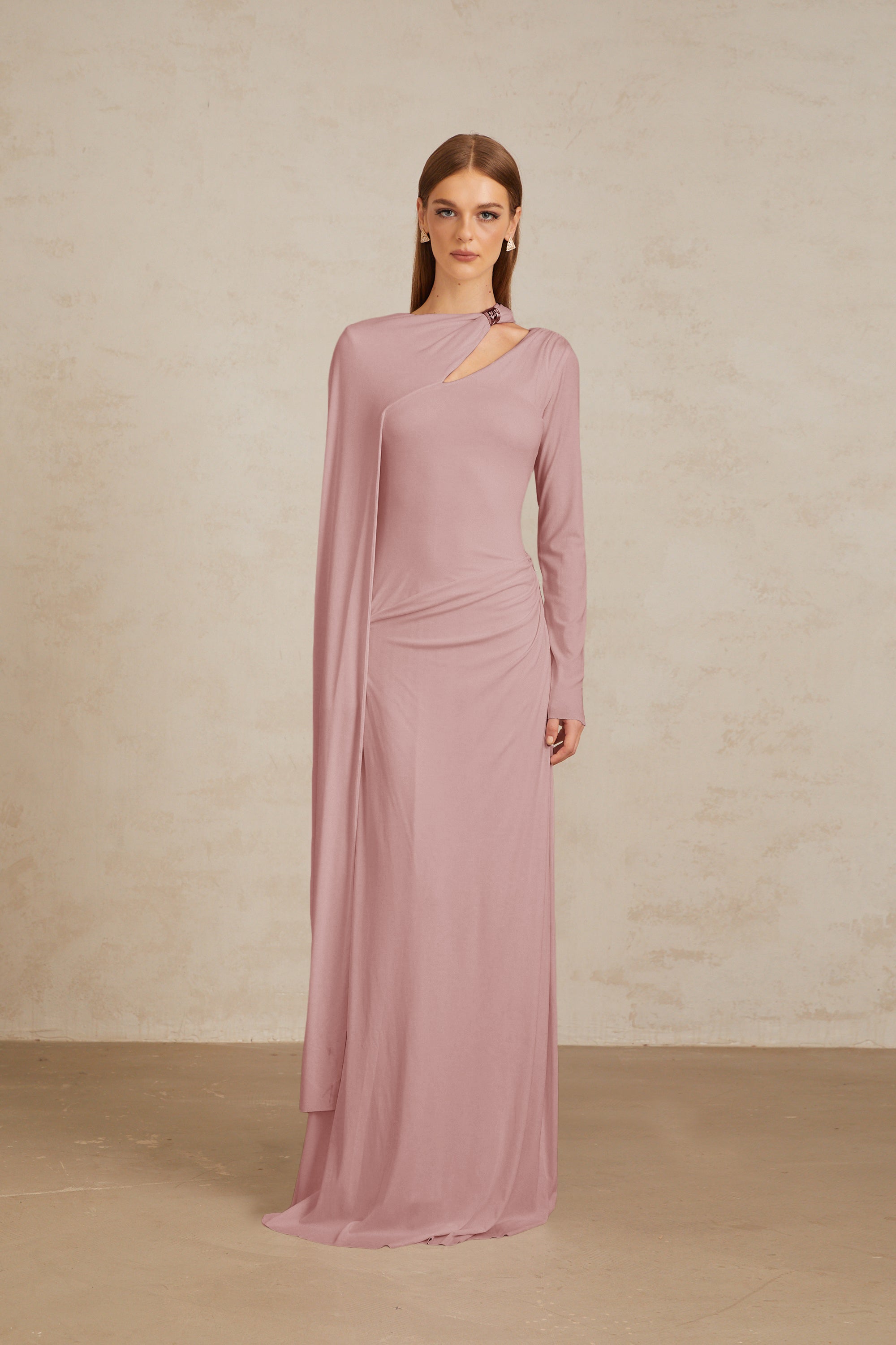 Josette Pink Diagonal Shawl Fitted Maxi Dress (Final Sale-US Only)