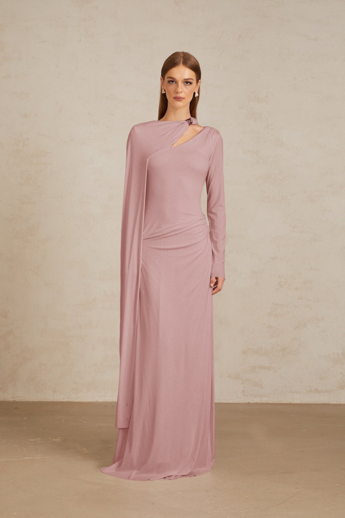 Josette Pink Diagonal Shawl Fitted Maxi Dress (Final Sale-US Only)