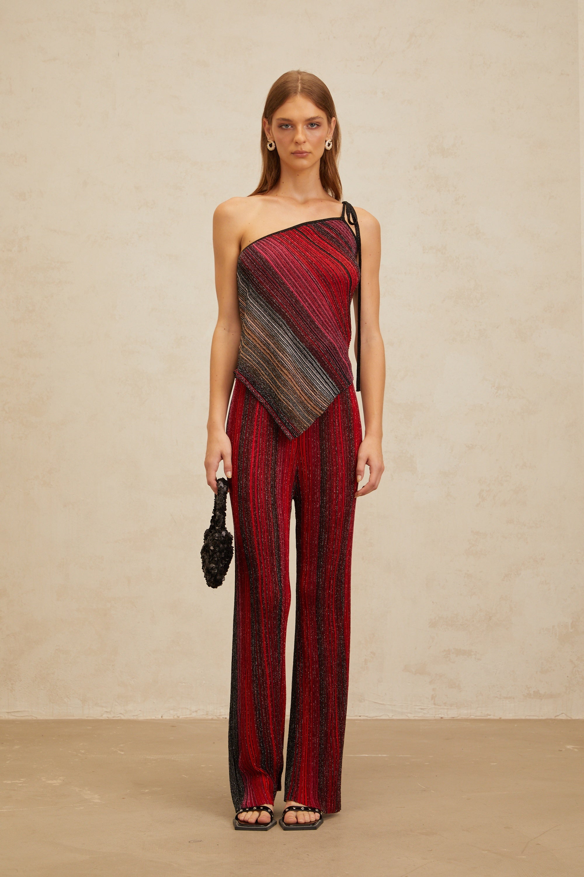 Amaryllis Red Sequin Striped Knit Matching Set