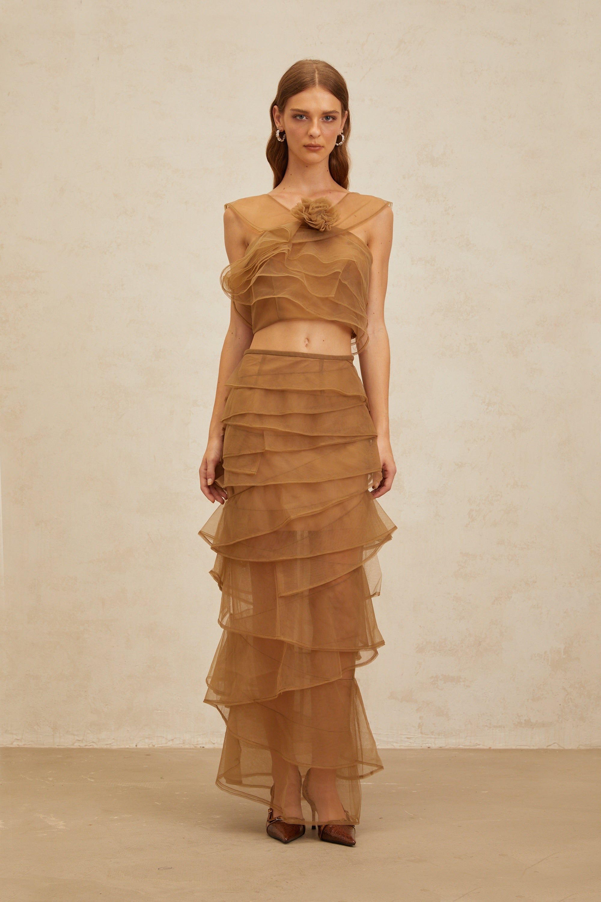 Fanny Brown Layered Tulle Top & Skirt Set