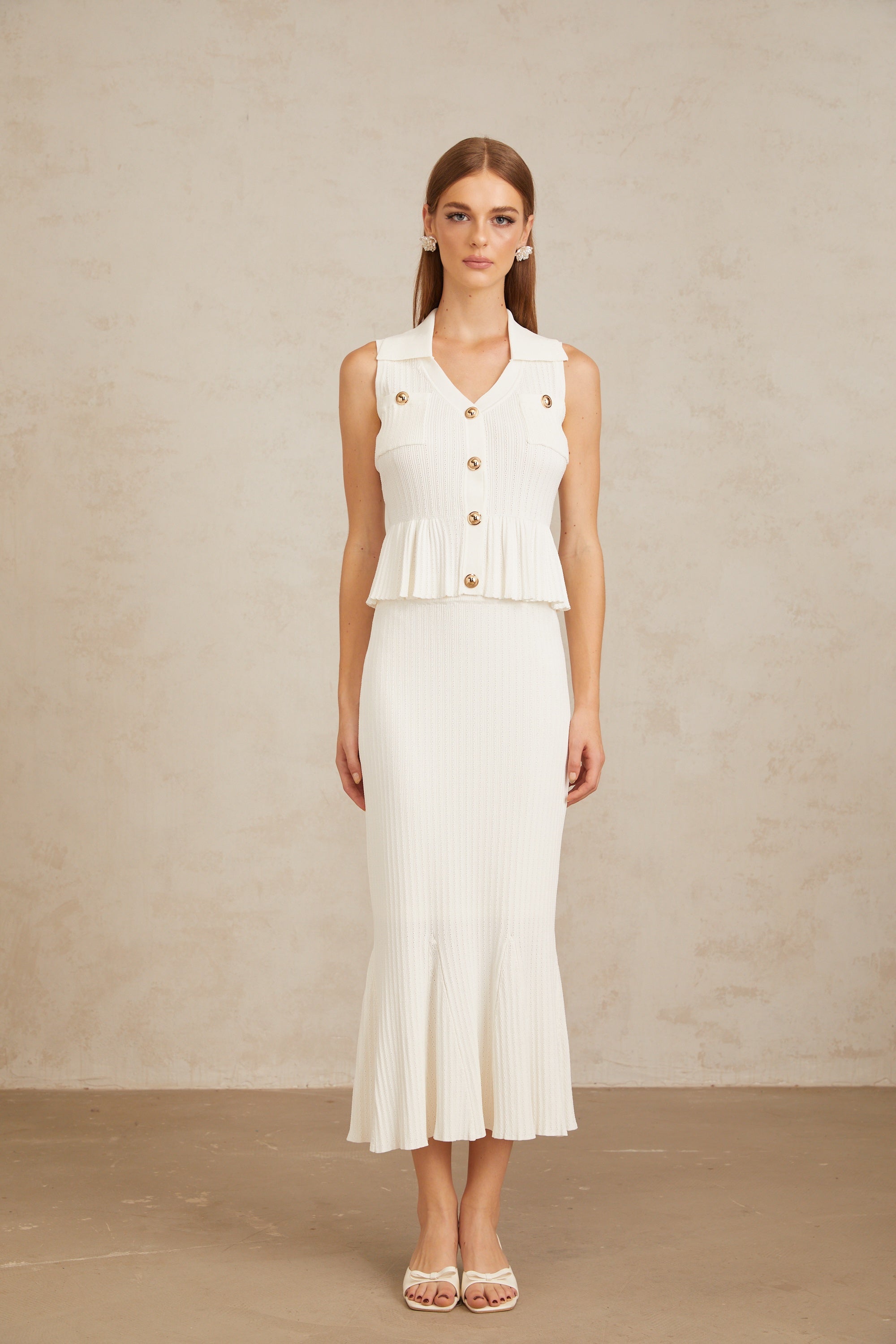 Adonie White Fitted Ribbed Knit Co-ord Set