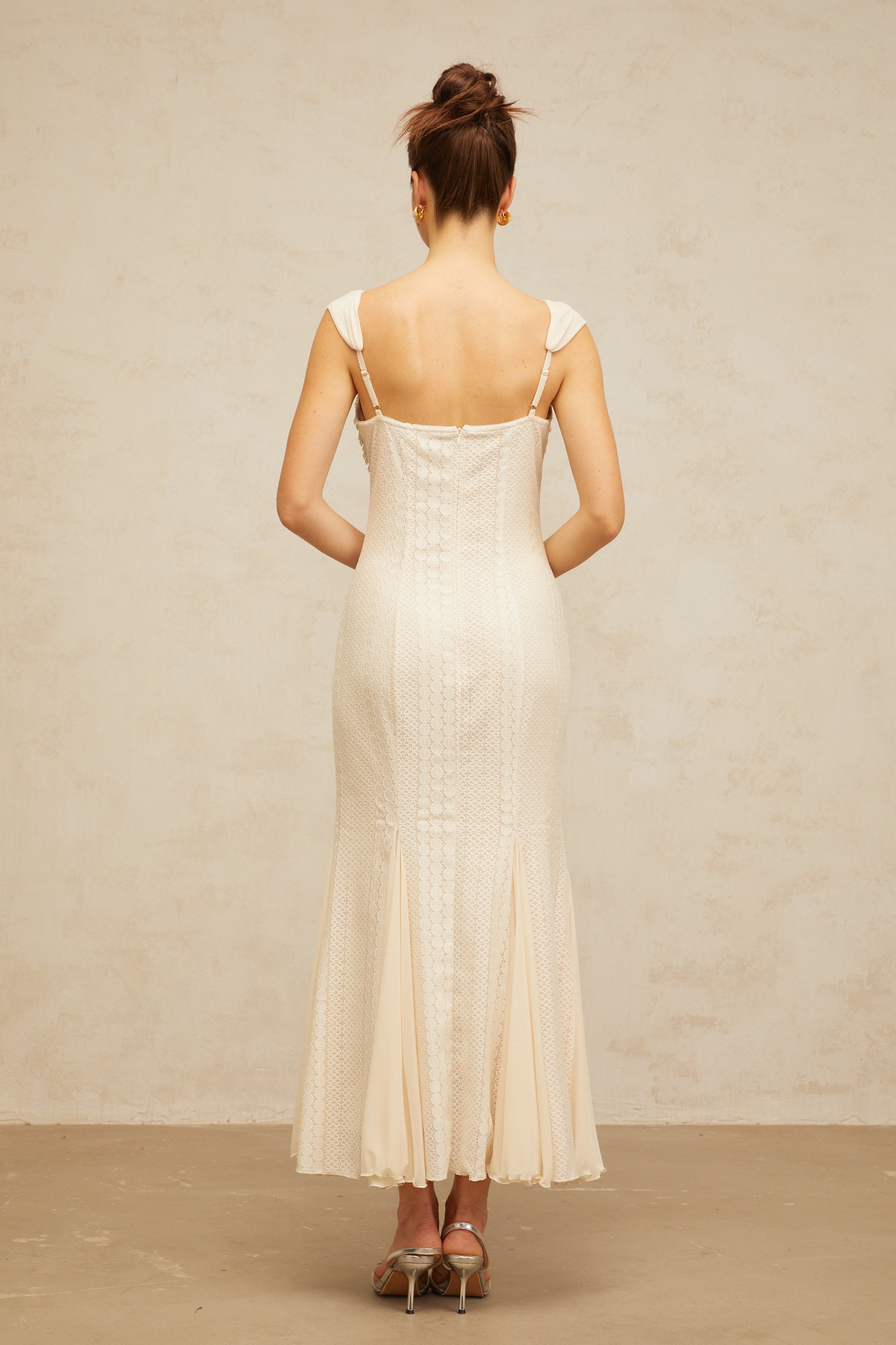 Calliopée cream-white embellished flared maxi dress