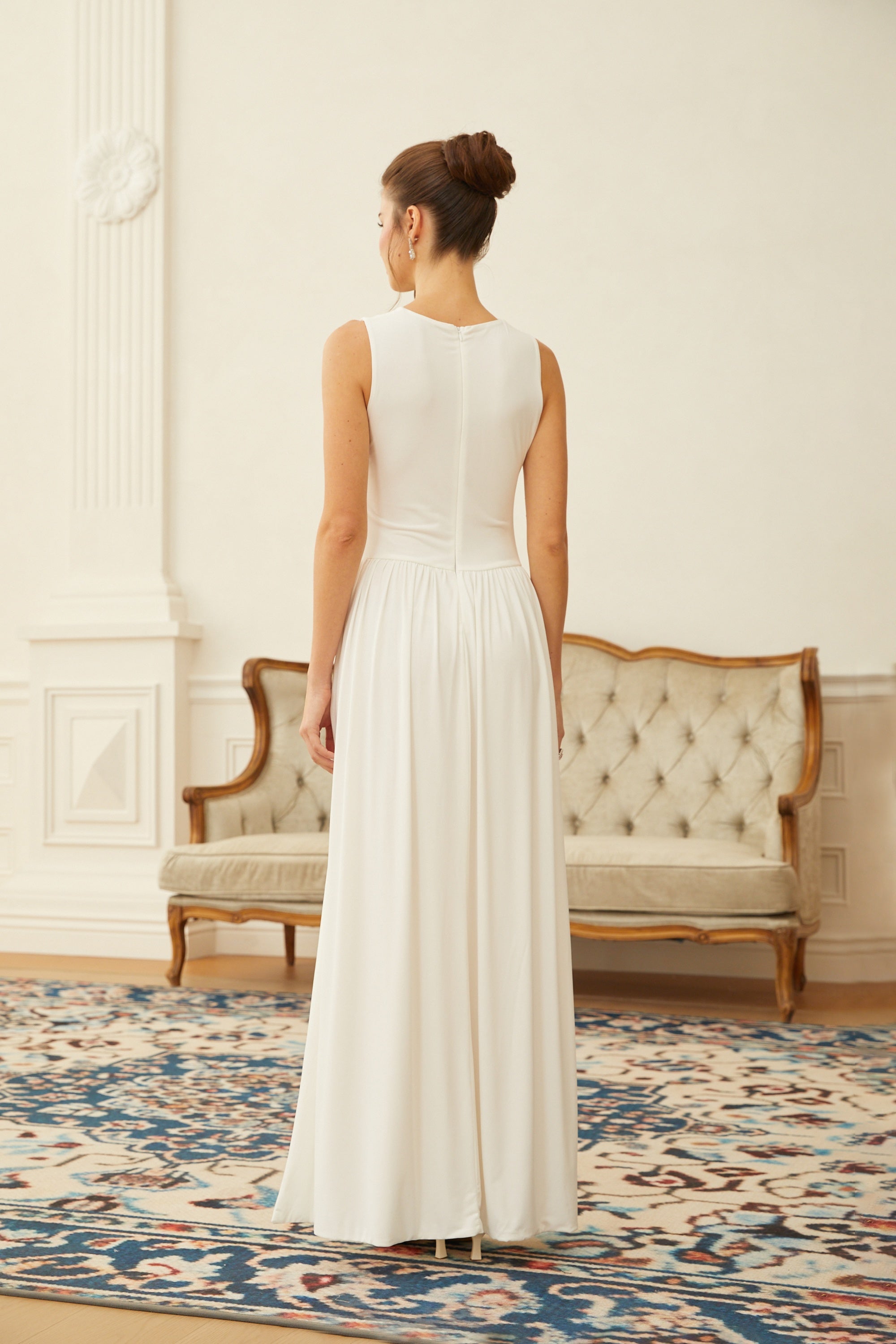 Willow White High Slit Gathered Maxi Dress (Final Sale)
