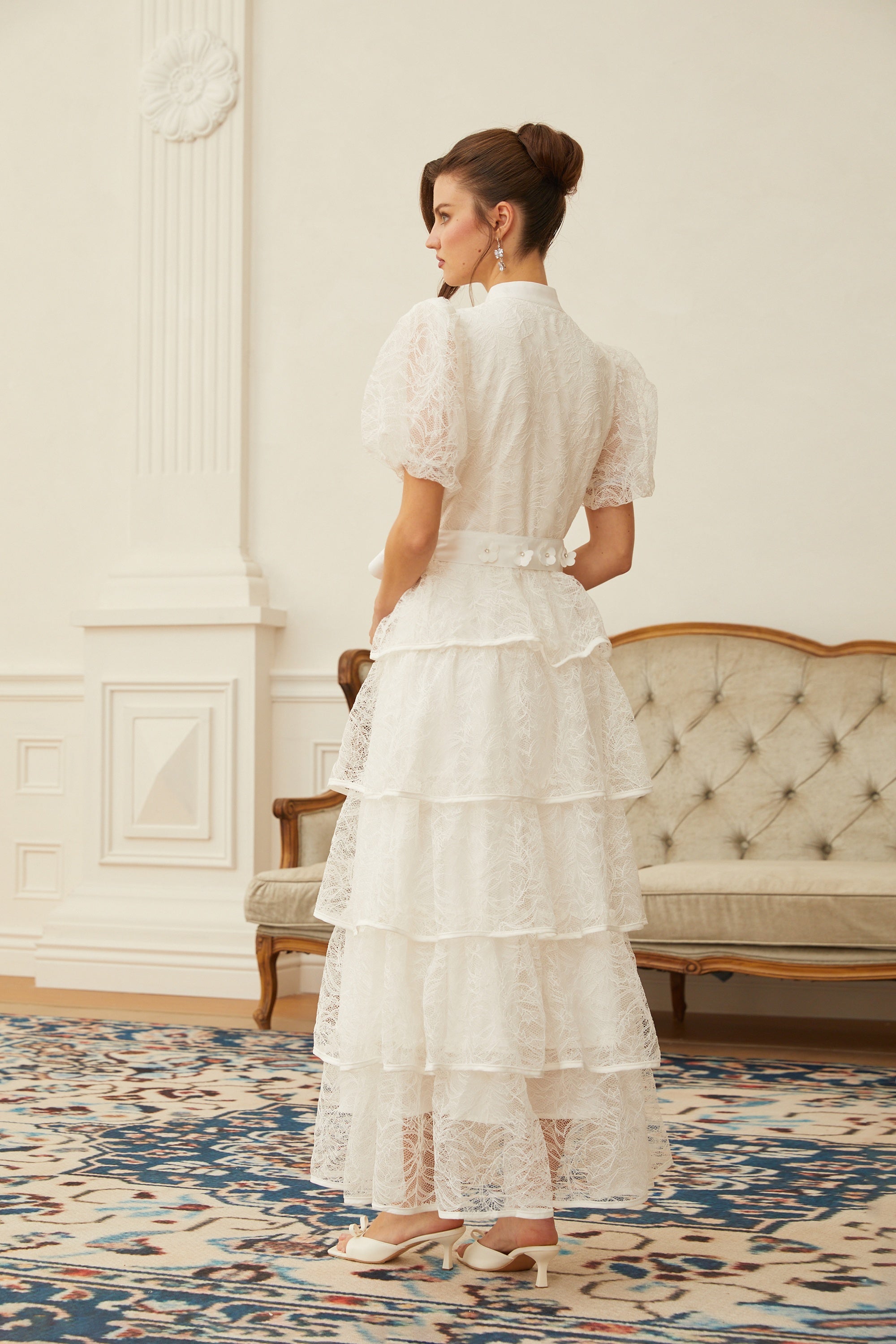 Verity White Floral Lace Tiered Maxi Dress