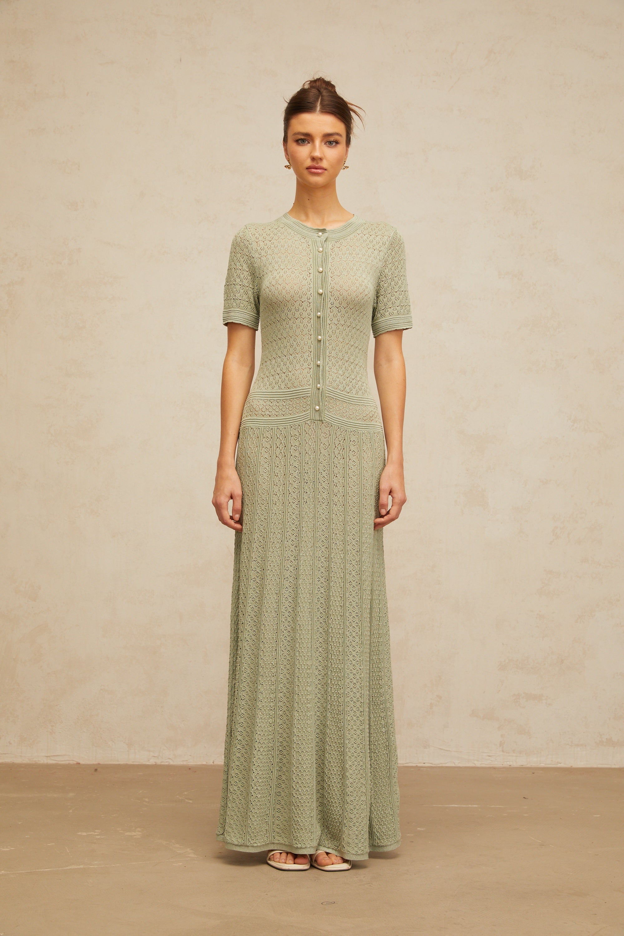 Siena green shirred crochet-knit maxi dress (Final Sale-US Only)