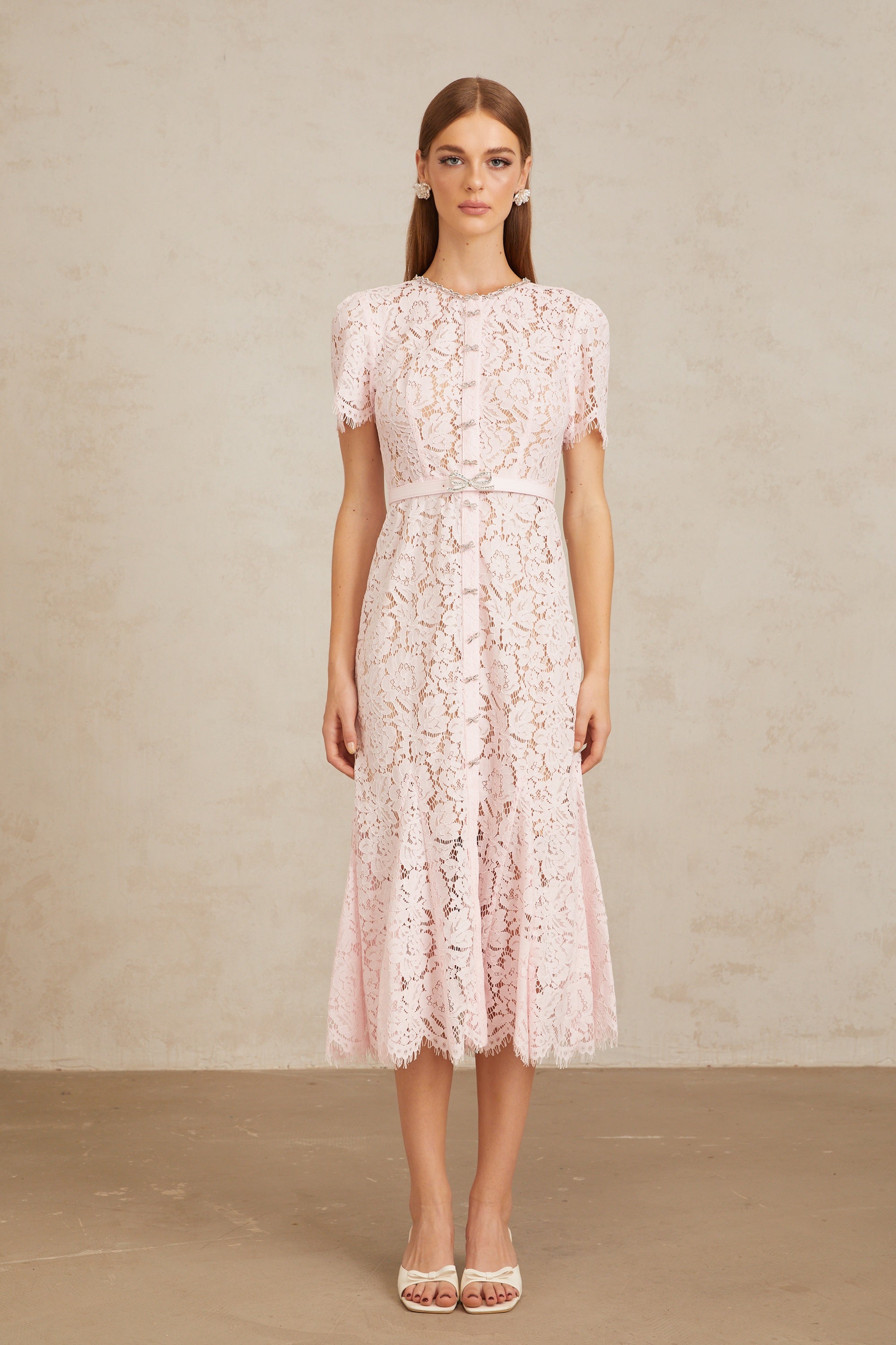 Sabine Pink Floral Lace Mermaid Midi Dress (Final Sale-US Only)