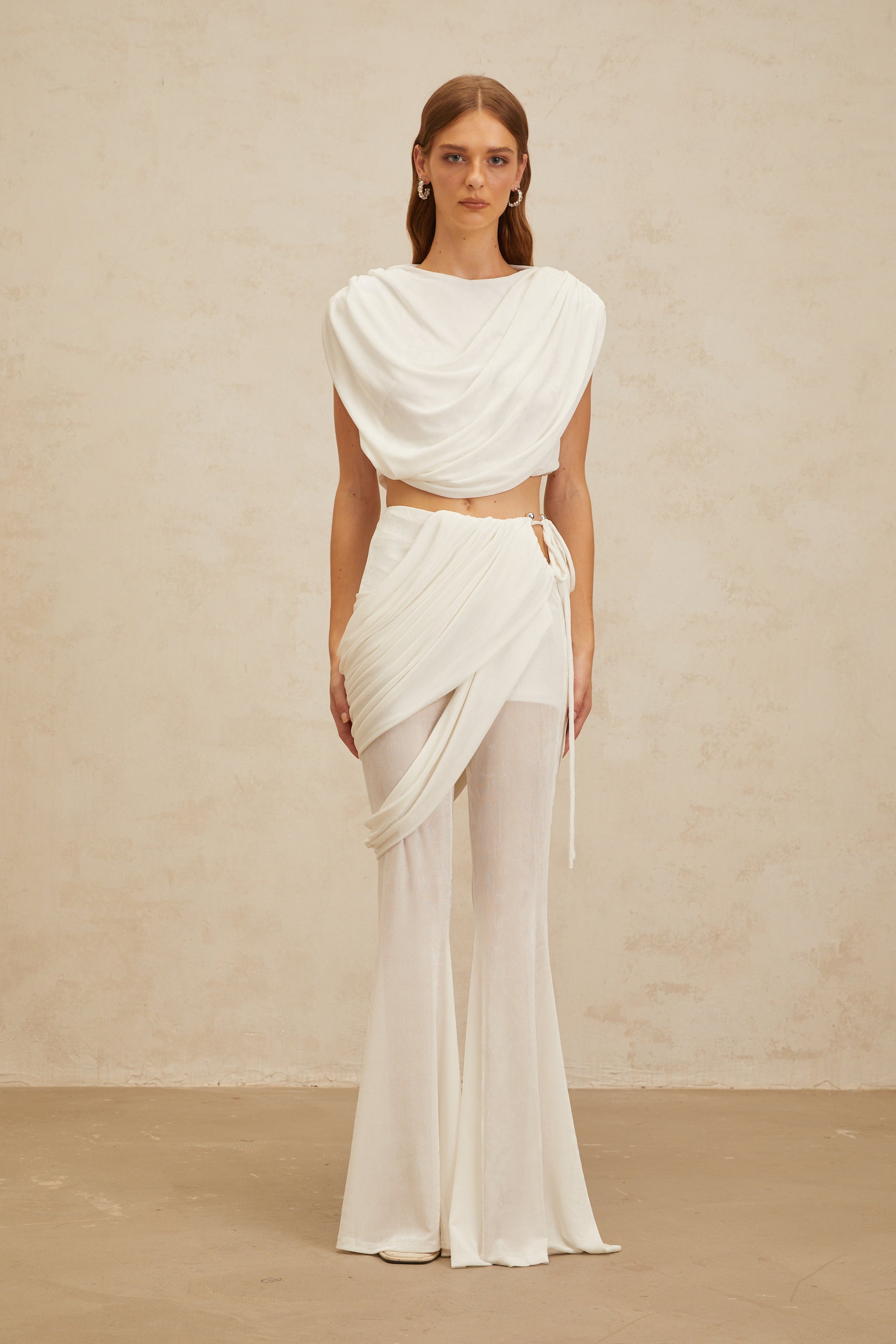 Dulcie White Asymmetrical Ruched Matching Set