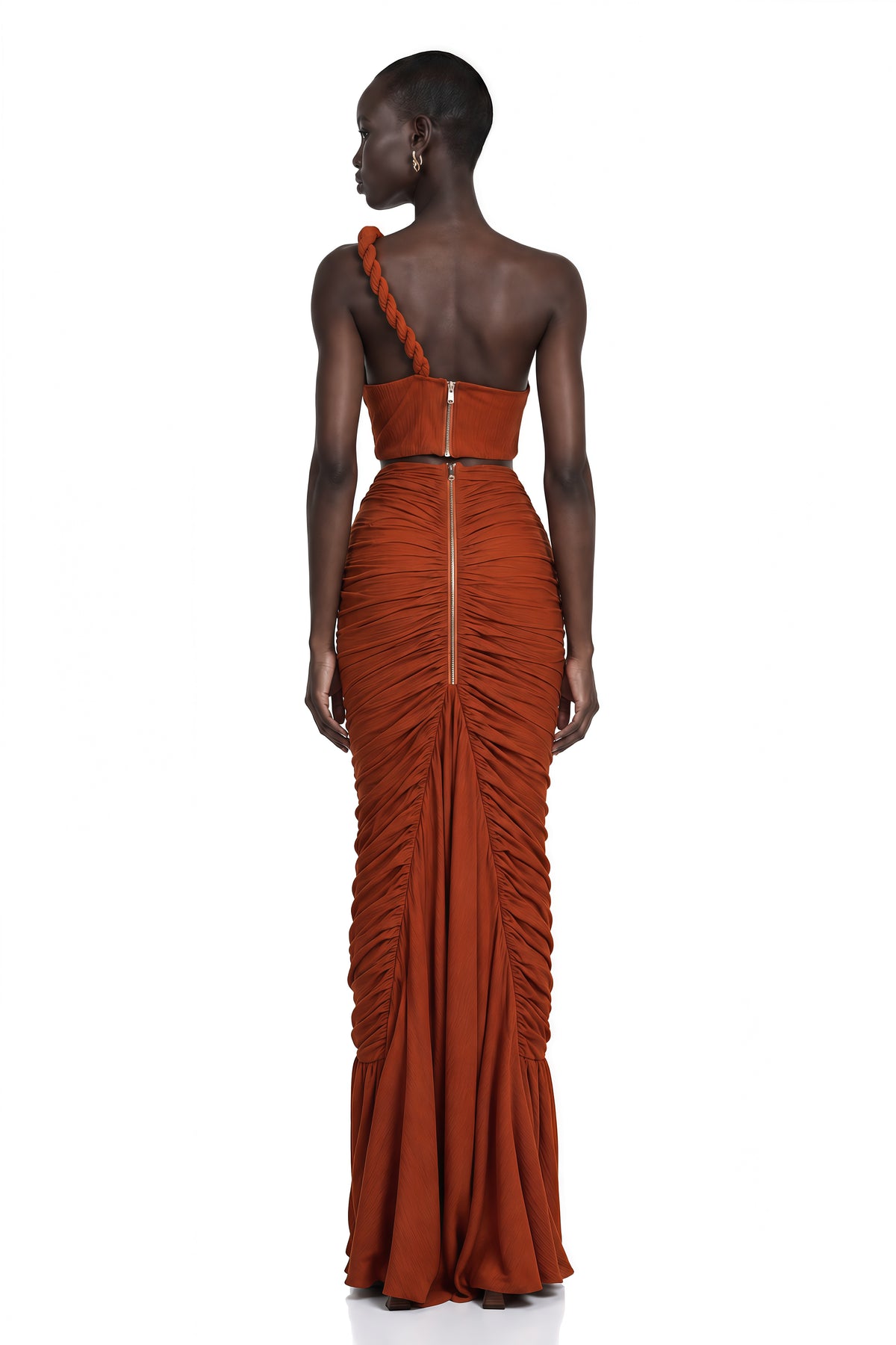 célestine brown twisted cut-out top & skirt matching set