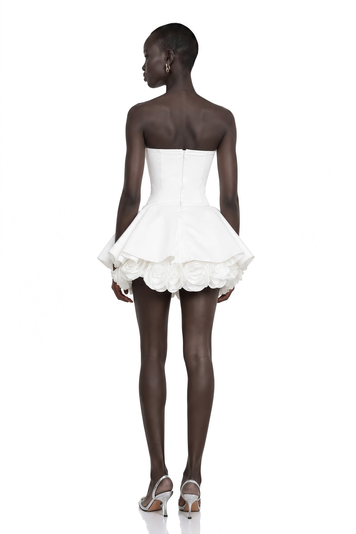 lucie white petal-layered strapless corset mini dress