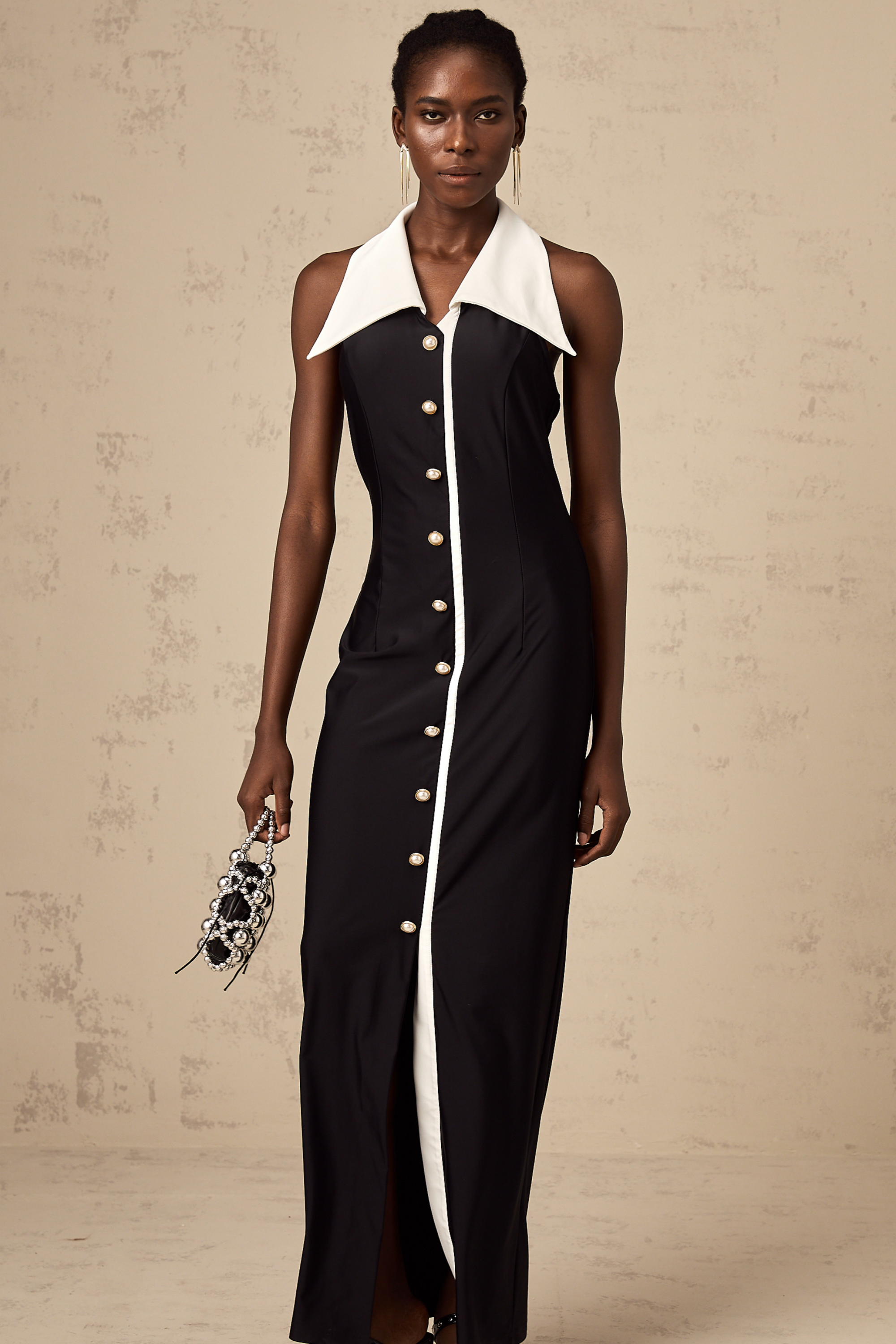 Alessandra color-blocked fitted maxi dress - Black