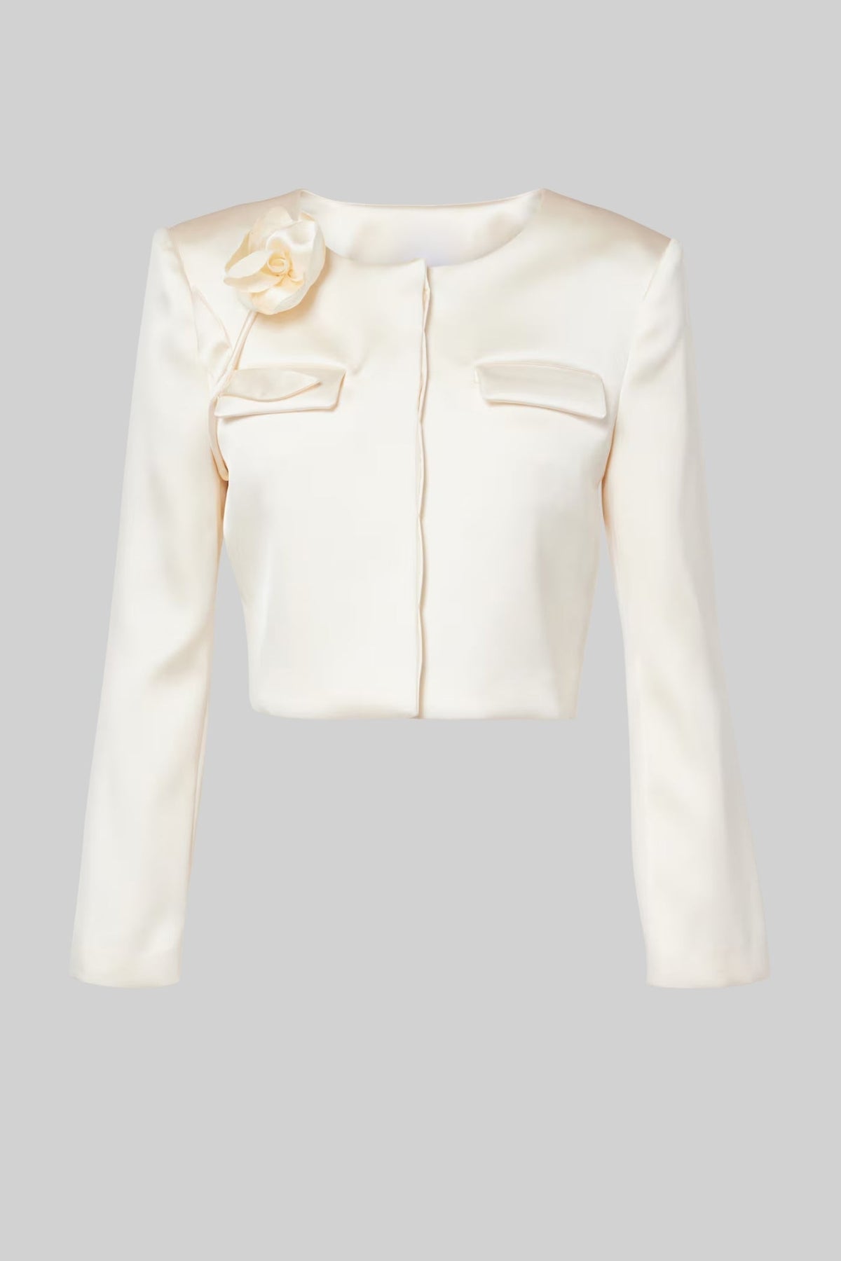 Taffeta Top with 3D Floral Appliqué - Ivoire