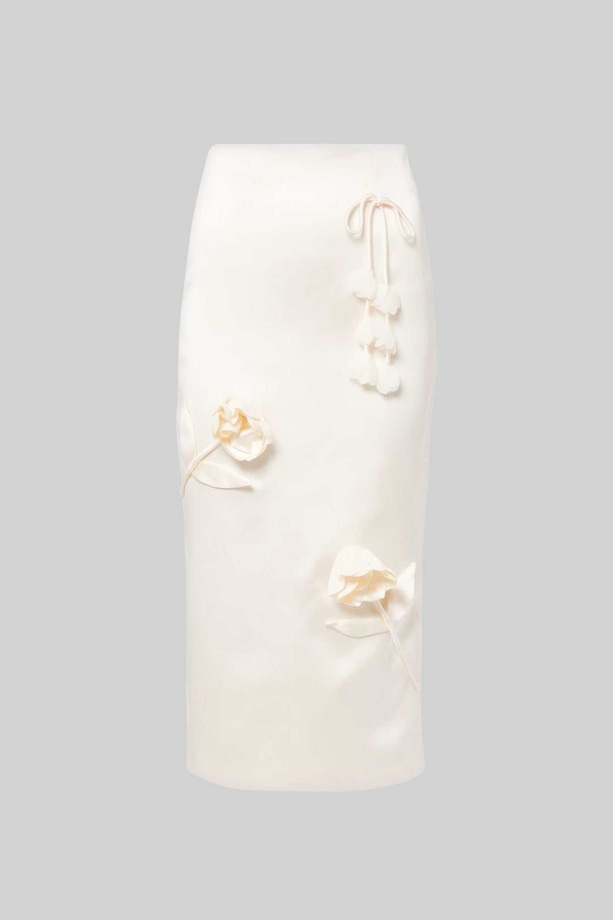 Taffeta Pencil Skirt with Bow and Floral Details - Ivoire