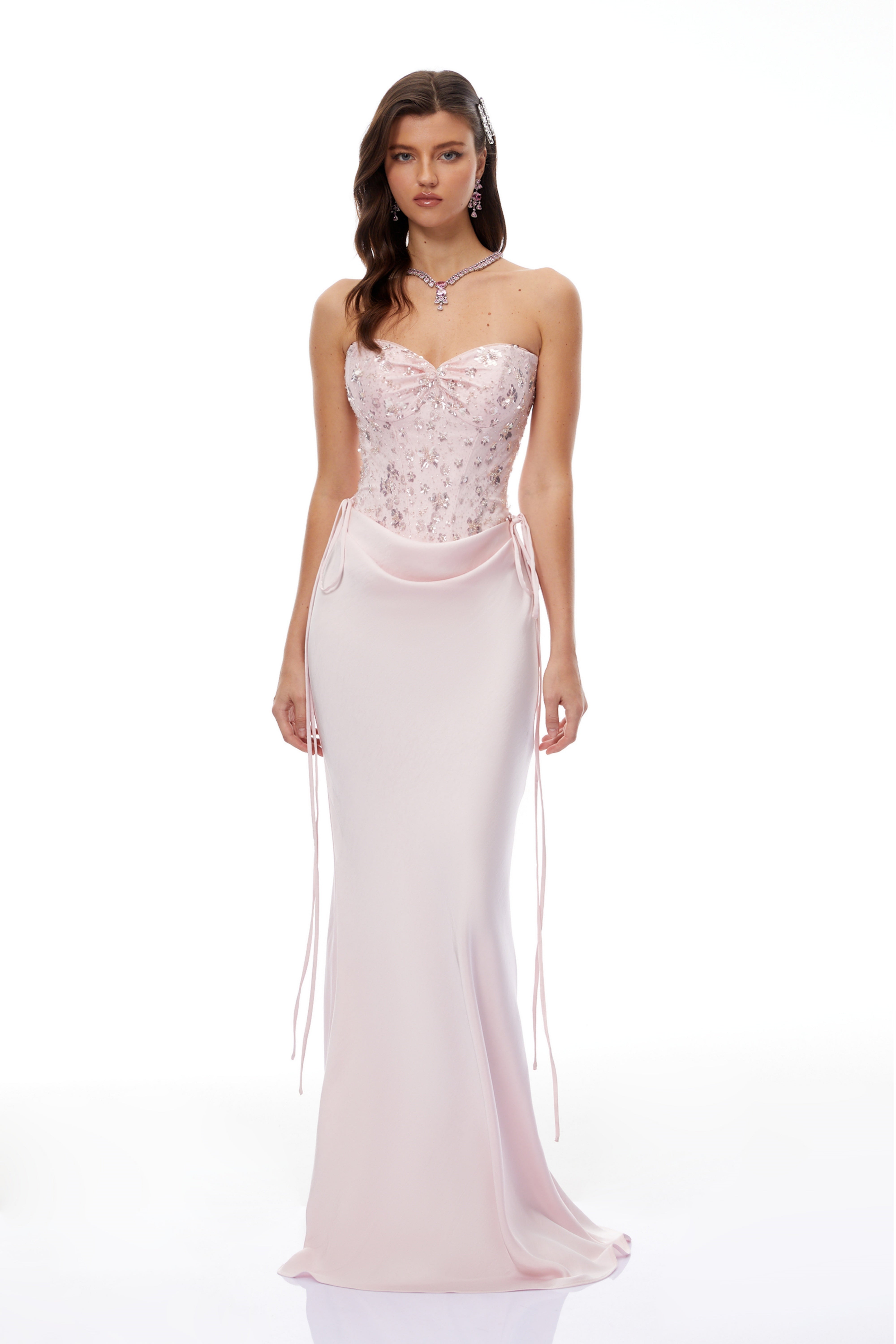 Teodora Pink Corseted Bodysuit & Satin Skirt Set (Final Sale-US Only)