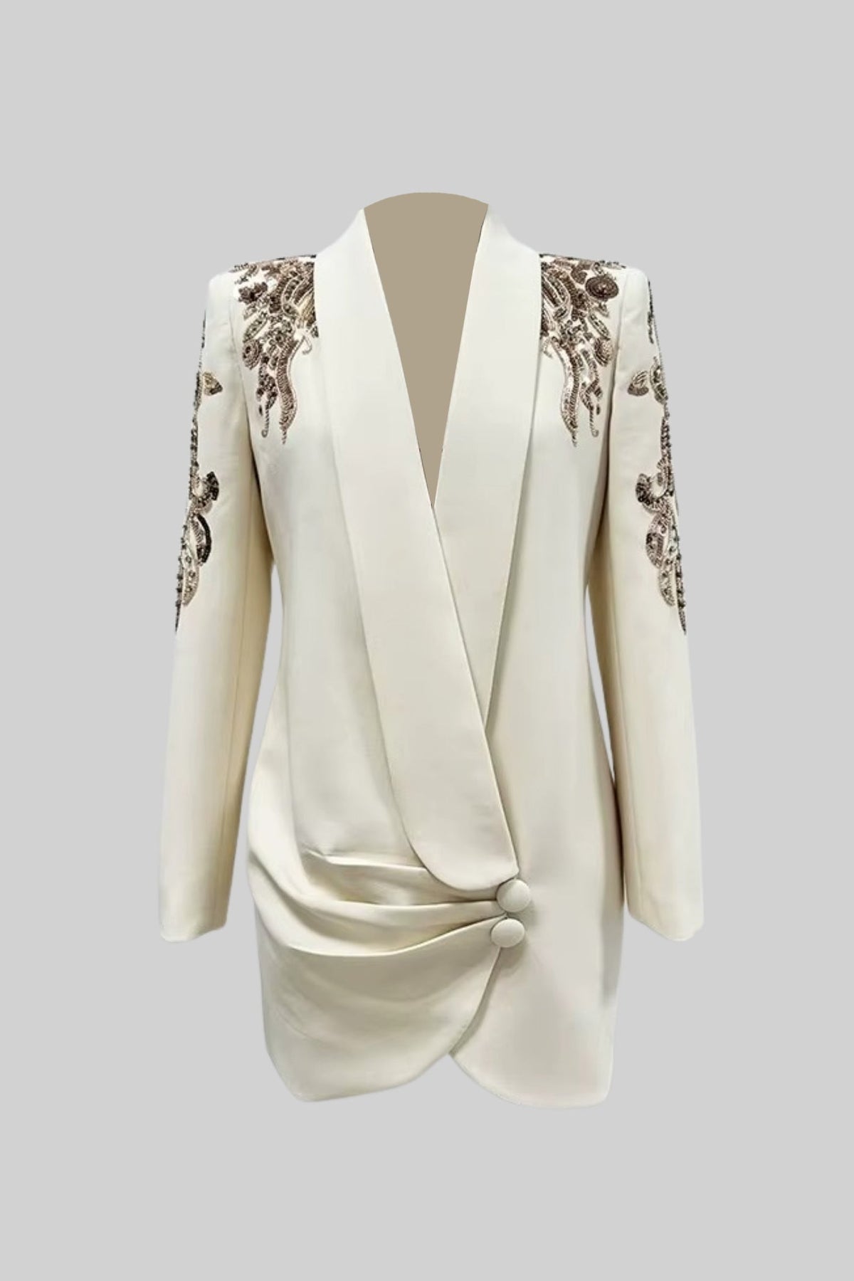 Draping Blazer With Intricate Shoulder Embroidery - Ivoire